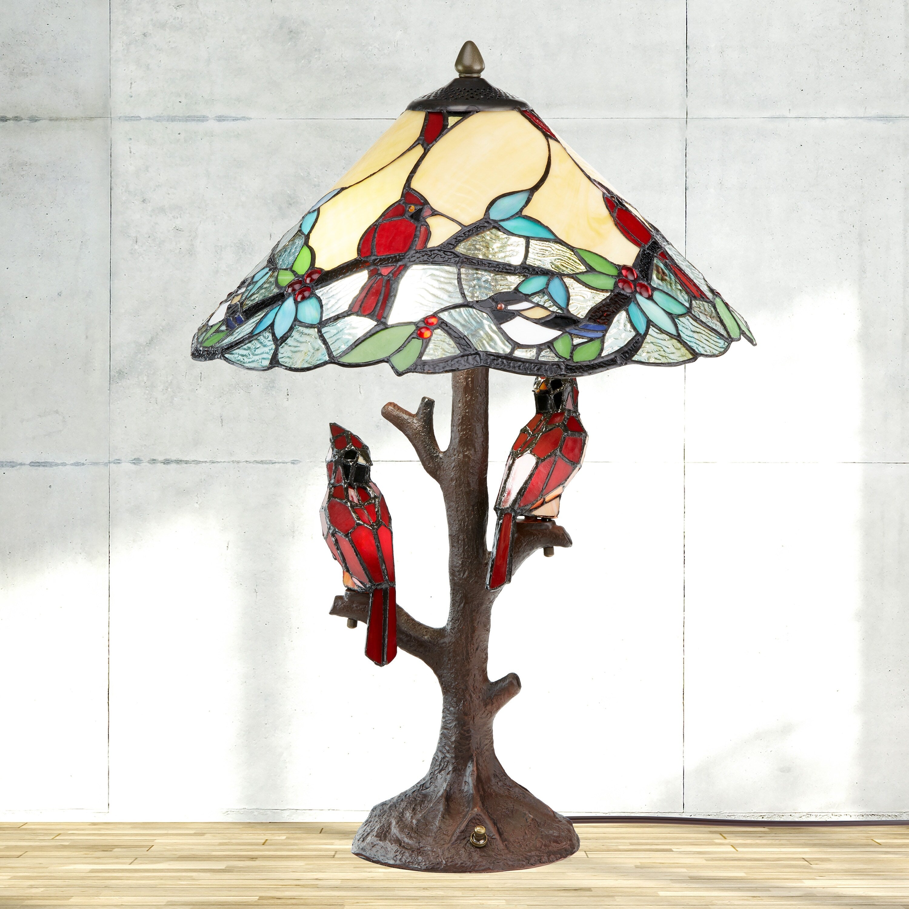 Copper Grove Tongamamao 3-light Stained Glass Cardinal Lamp (23.75 in.)