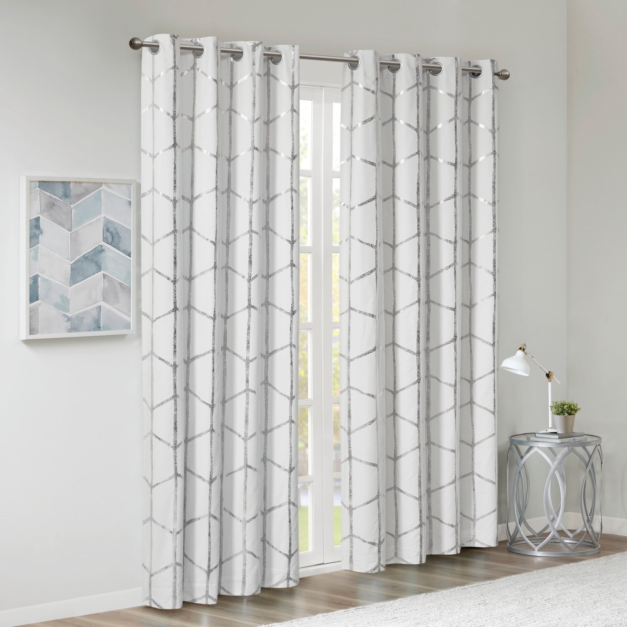 Intelligent Design Khloe Total Blackout Metallic Print Grommet Top Curtain Panel