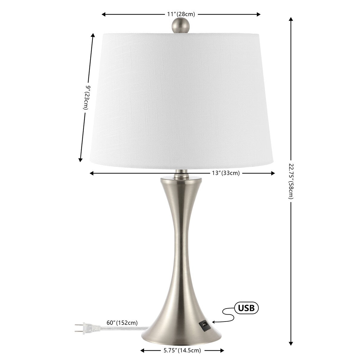 Makena 22.75 Modern Glam Iron Hourglass LED Table Lamp with USB Charging Port, (Set of 2) by JONATHAN Y