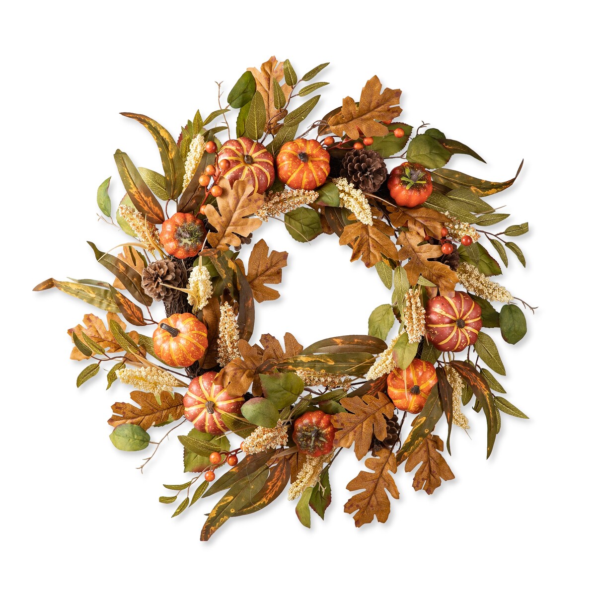 Glitzhome Fall Pumpkin Leaf Pine Cones Floral Swag Wreath