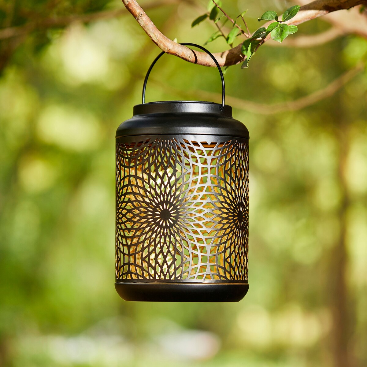 Glitzhome 8.75H Outdoor Metal Solar Hanging Lantern with LED lights