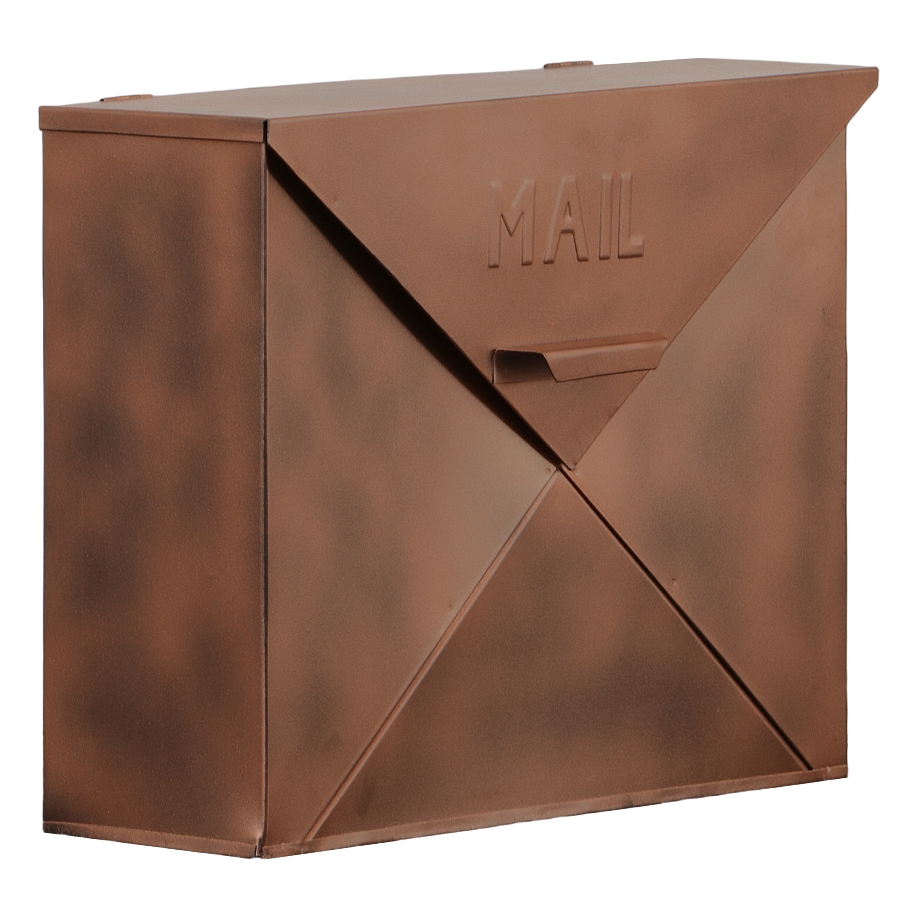 Spacious Envelope Shaped Wall Mount Iron Mail Box, Copper Finish