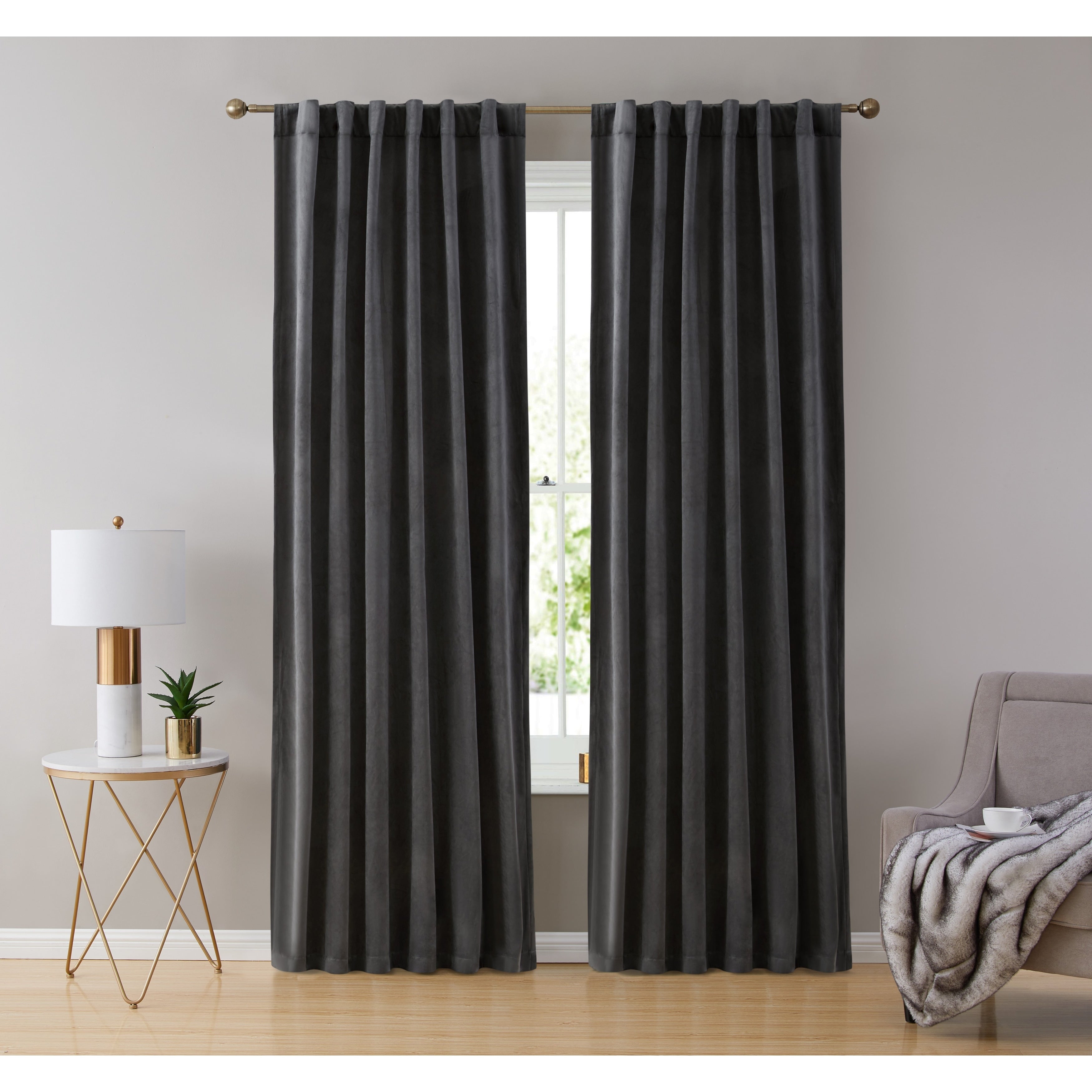 HLC.me Lopez Velvet Back Tab Rod Pocket Window Treatment Curtain Panels Bedroom & Living Room - Set of 2