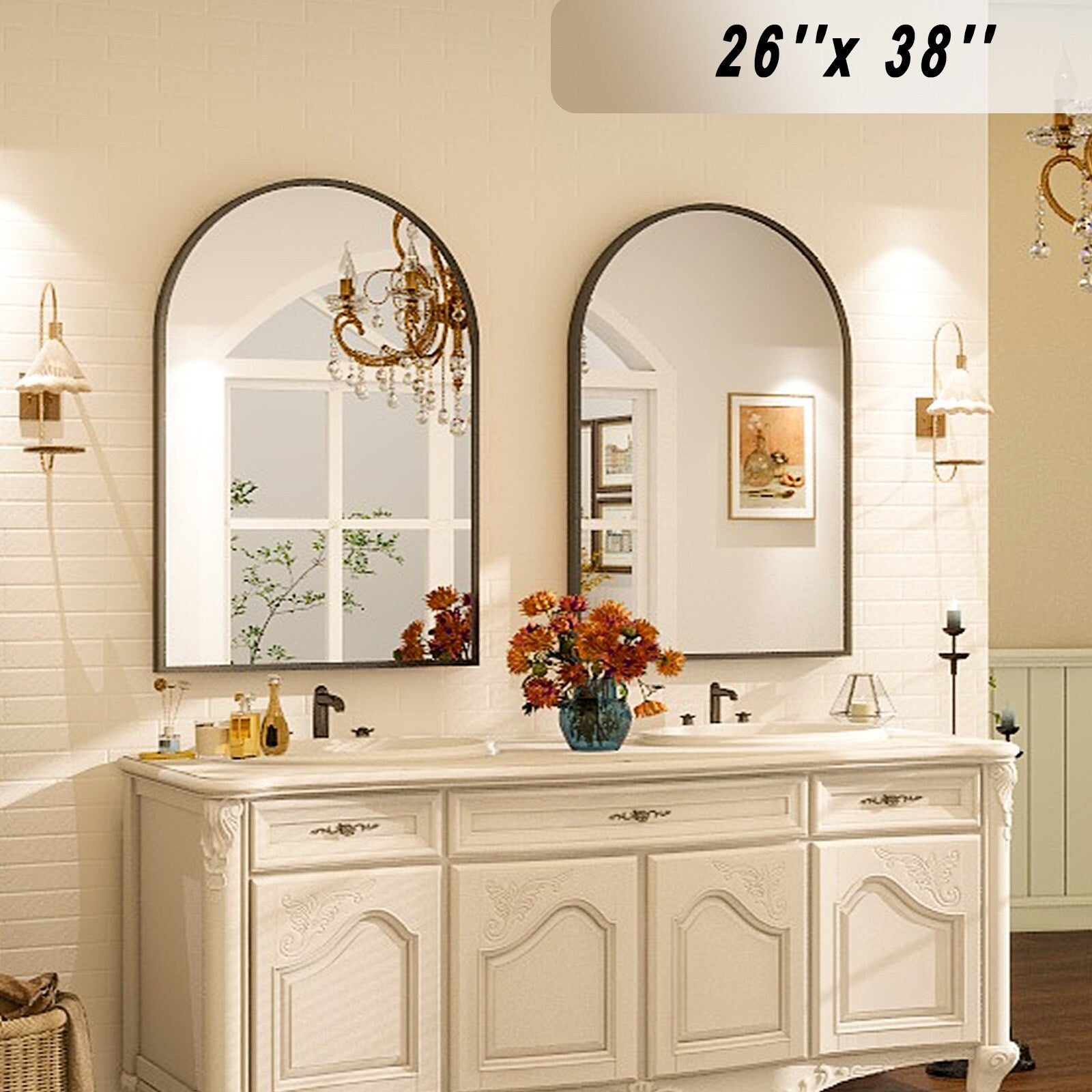 Bathroom Mirror Arch-Top Wall Mounted Decor Mirror