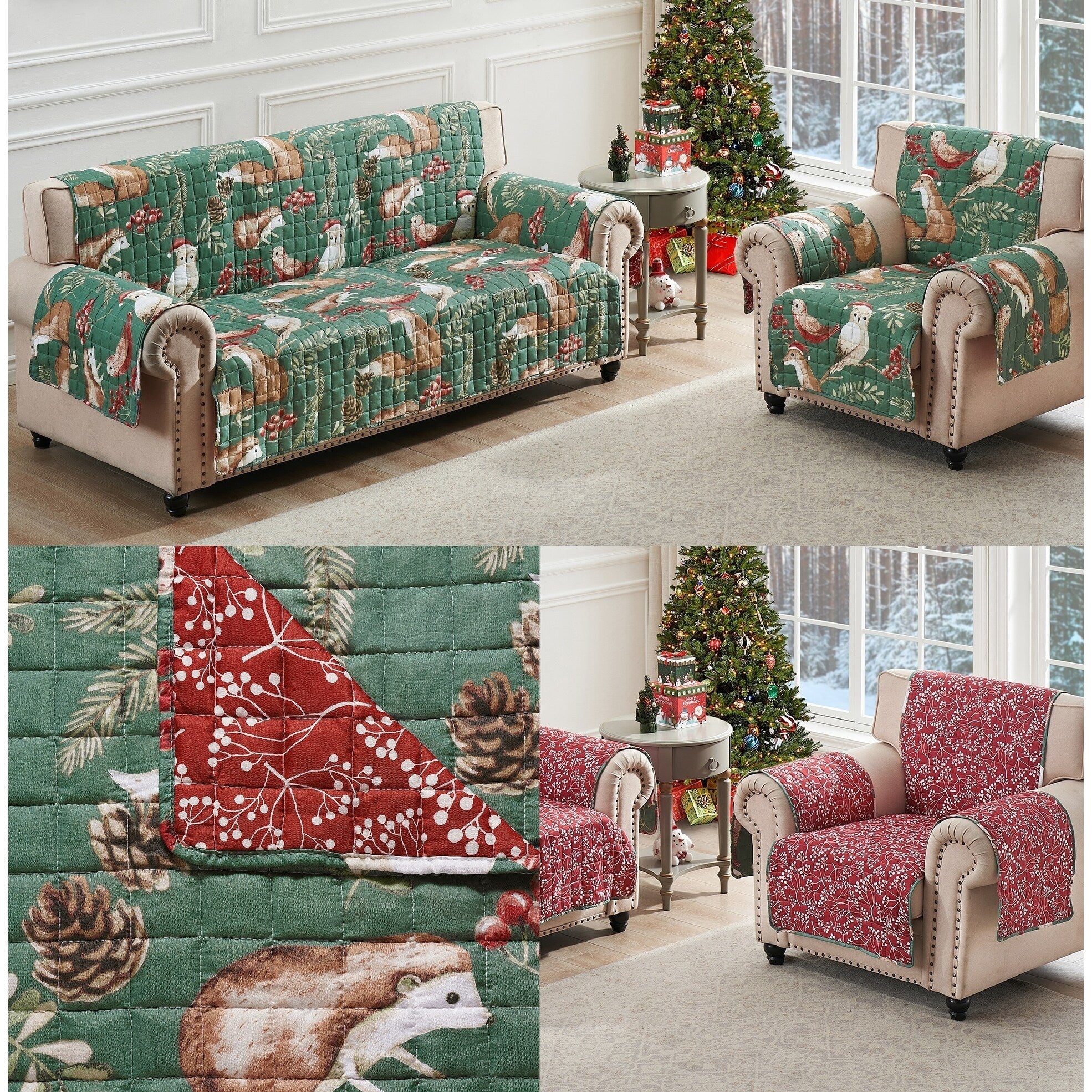 Porch & Den Morilon Forest Wildlife Reversible Sofa Protector - 127 x 77 inches