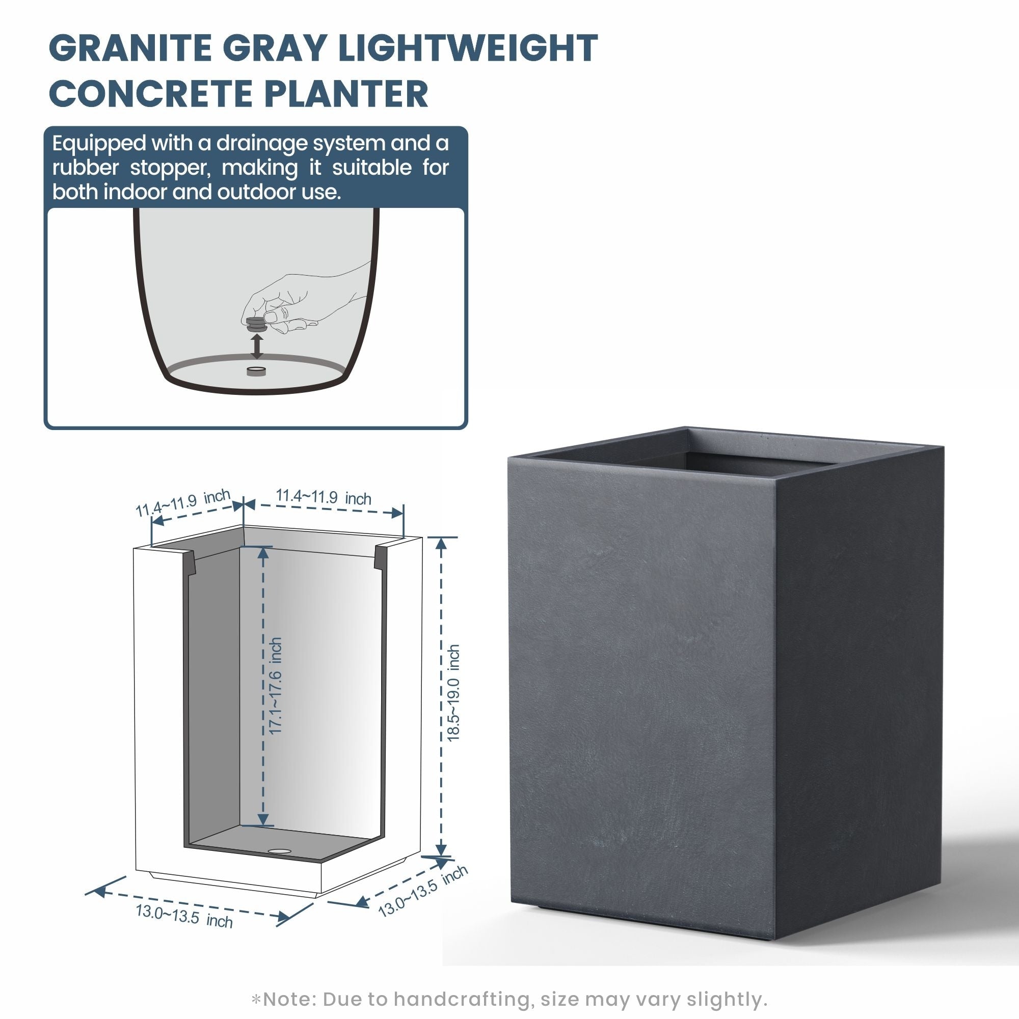 Tall Concrete Rectangle Plant Boxes / Large Indoor and Outdoor Flower Planters