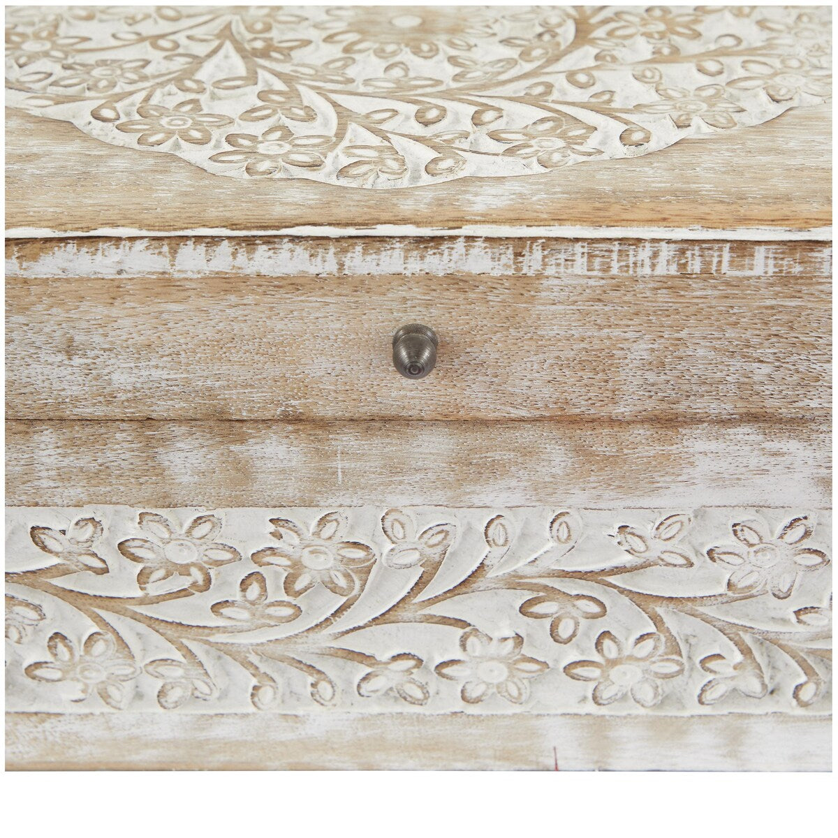 Mango Wood Floral Decorative Box with Hinged Lid - Set of 3 Cream - Roche River Decor