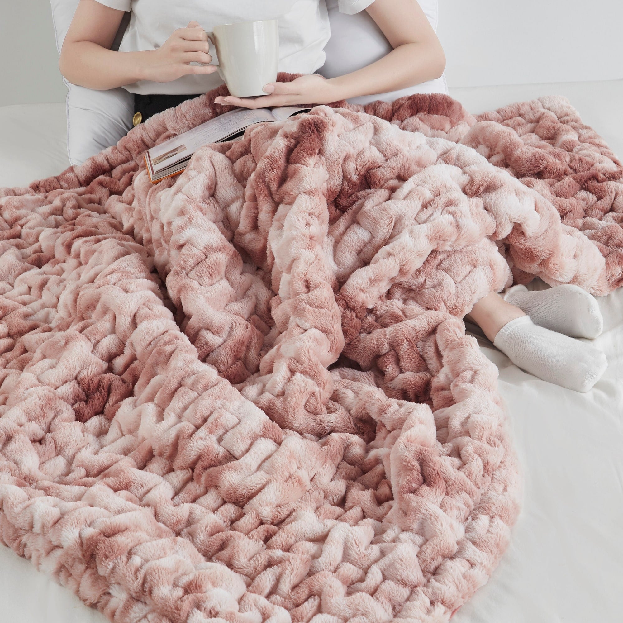 Madison Park Ruched Fur Throw