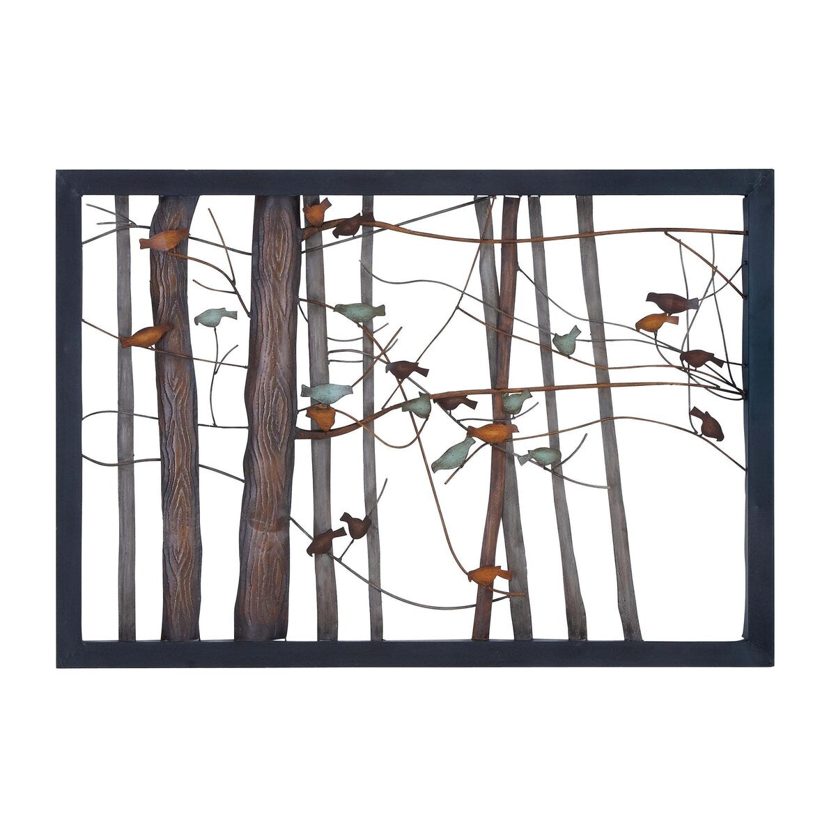 Metal Bird Cutout Home Wall Decor with Tree Branch Accents and Black Metal Frame - Multi Colored - Roche River Decor