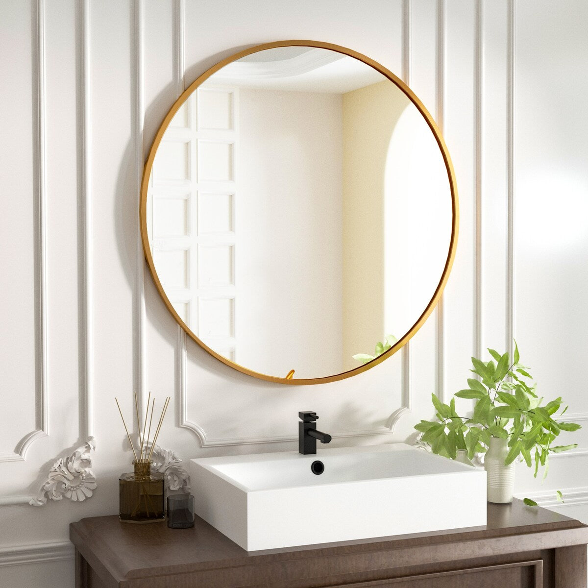 YVANLA Wall Mounted Bathroom Round Mirror with Metal Frame