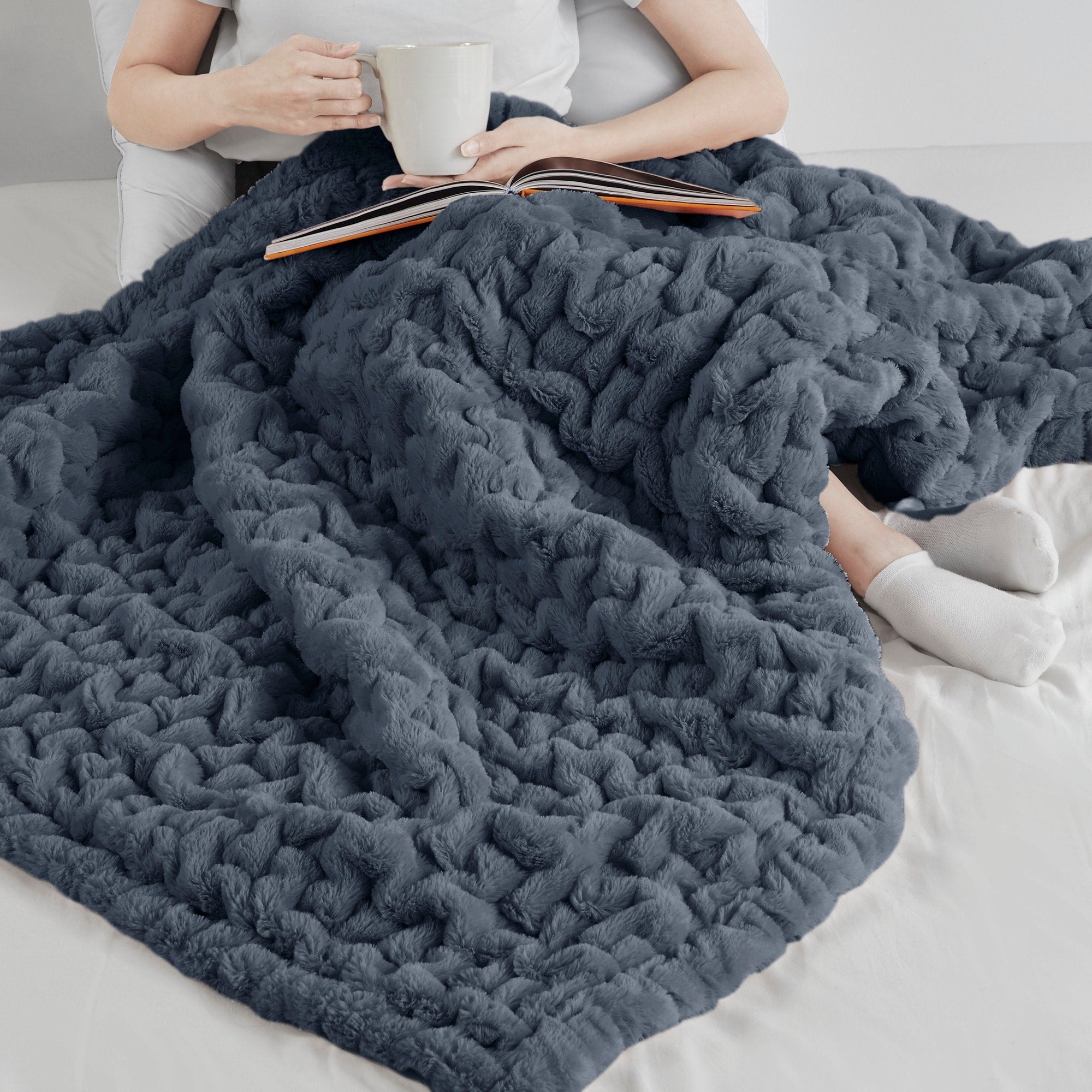 Madison Park Ruched Fur Throw