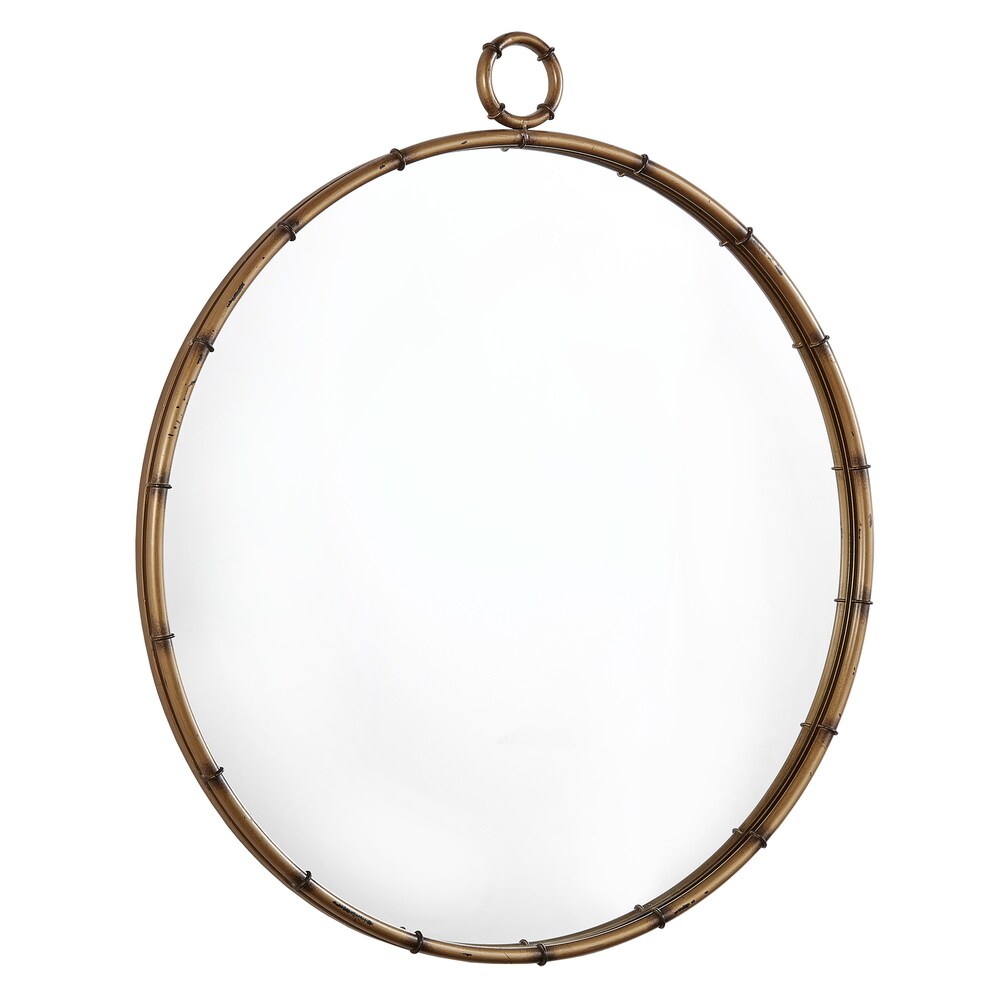 Marza Antique Brass Finish Round Wall Mirror by iNSPIRE Q Modern