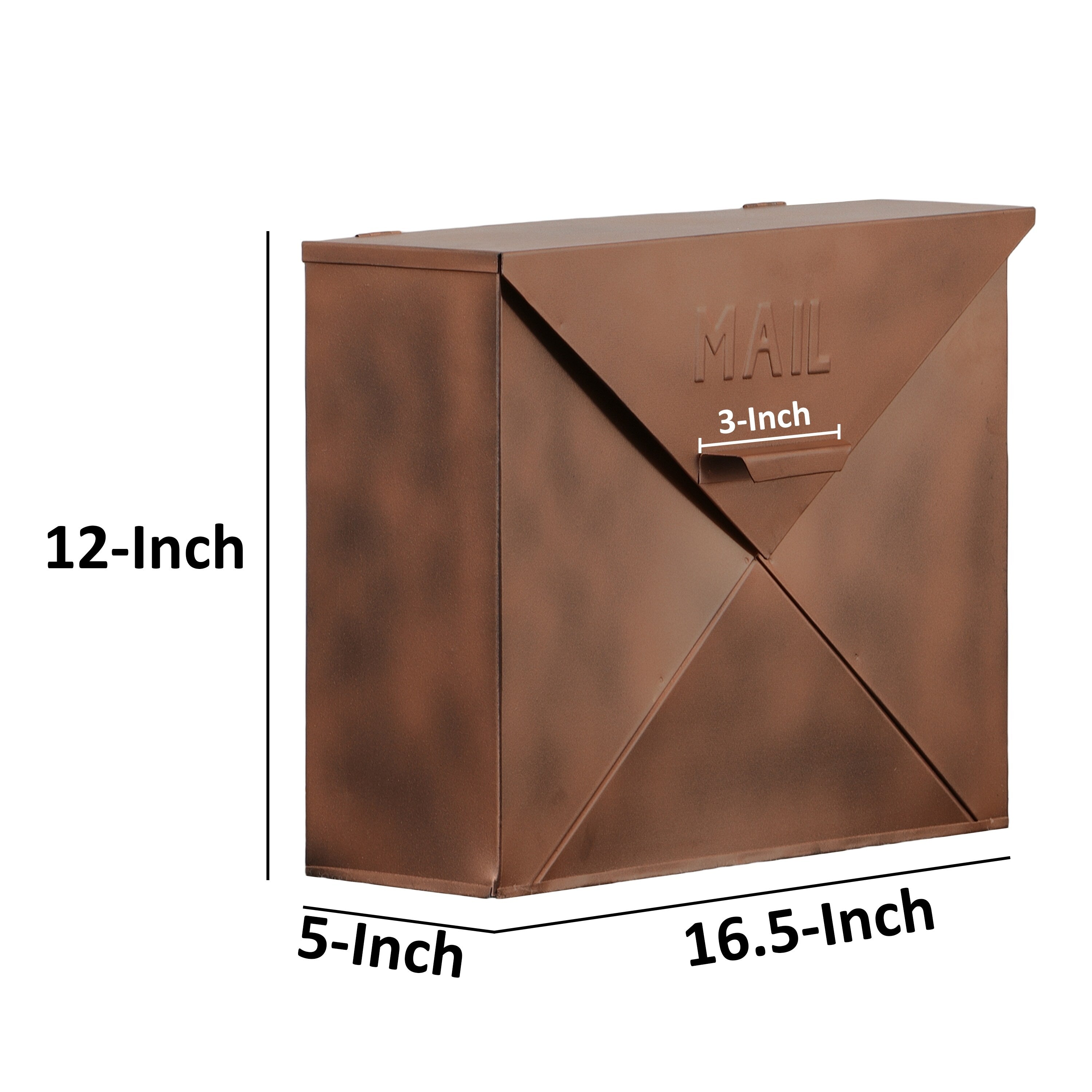 Spacious Envelope Shaped Wall Mount Iron Mail Box, Copper Finish