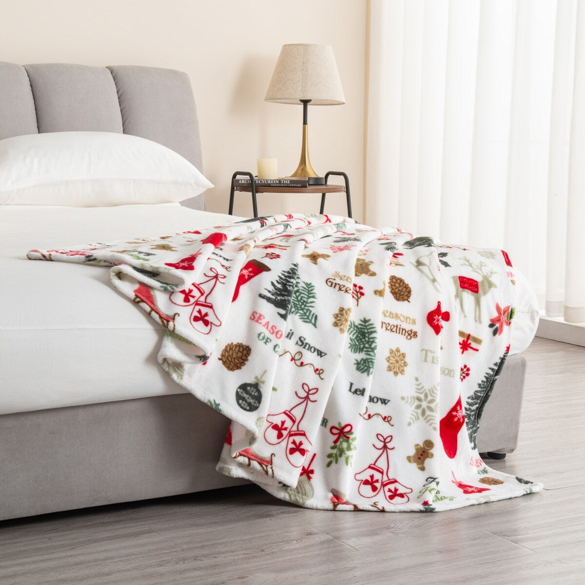 Luxurious Velvet Plush Fleece Holiday Printed Bed Blanket