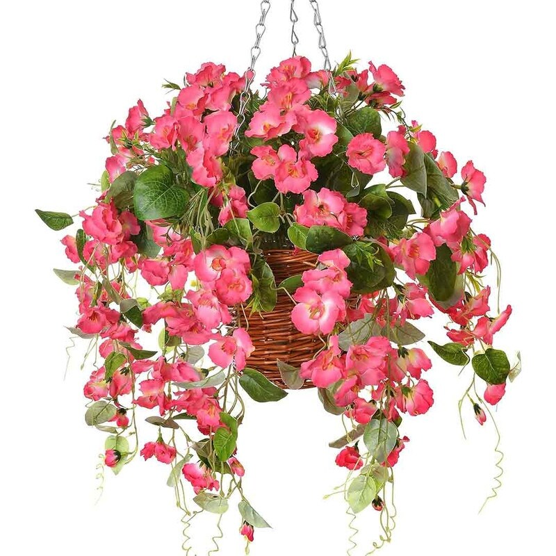 Artificial Faux Hanging Flowers Plants Baskets for Spring Outdoor Outside Decoration, Fake White Silk Long Stems Vines Hibiscus