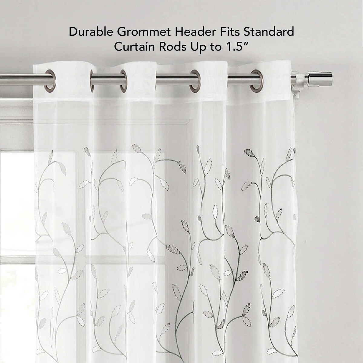 Wavy Leaves Embroidered Sheer Extra Wide Window Curtain (Single Panel)