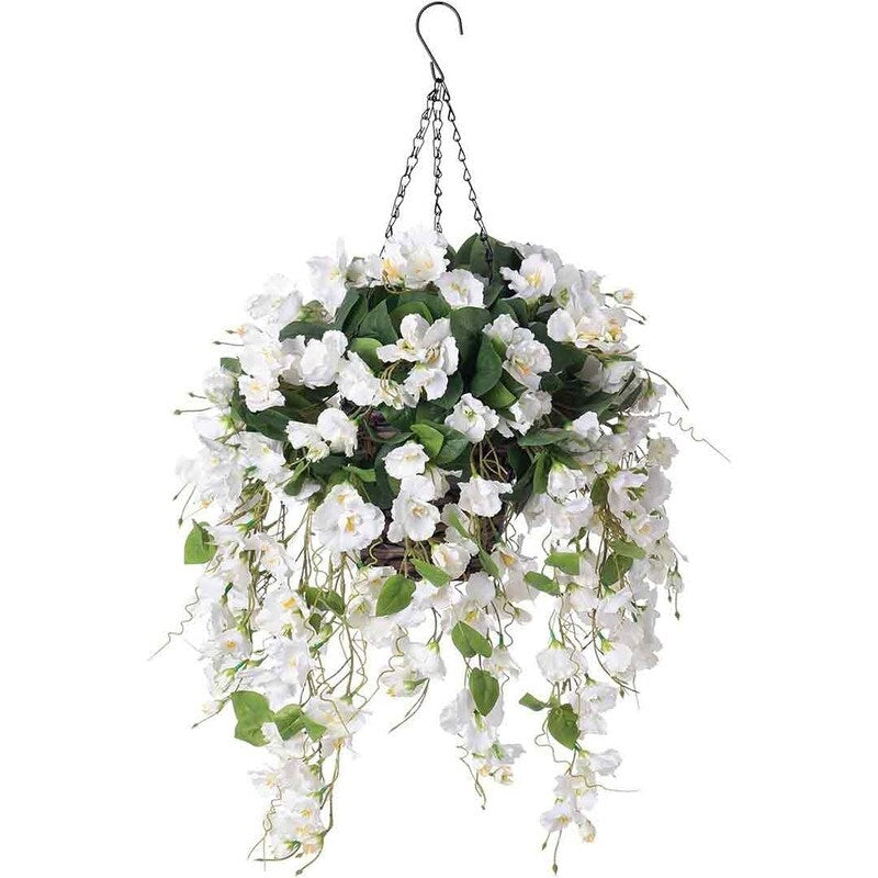 Artificial Faux Hanging Flowers Plants Baskets for Spring Outdoor Outside Decoration, Fake White Silk Long Stems Vines Hibiscus