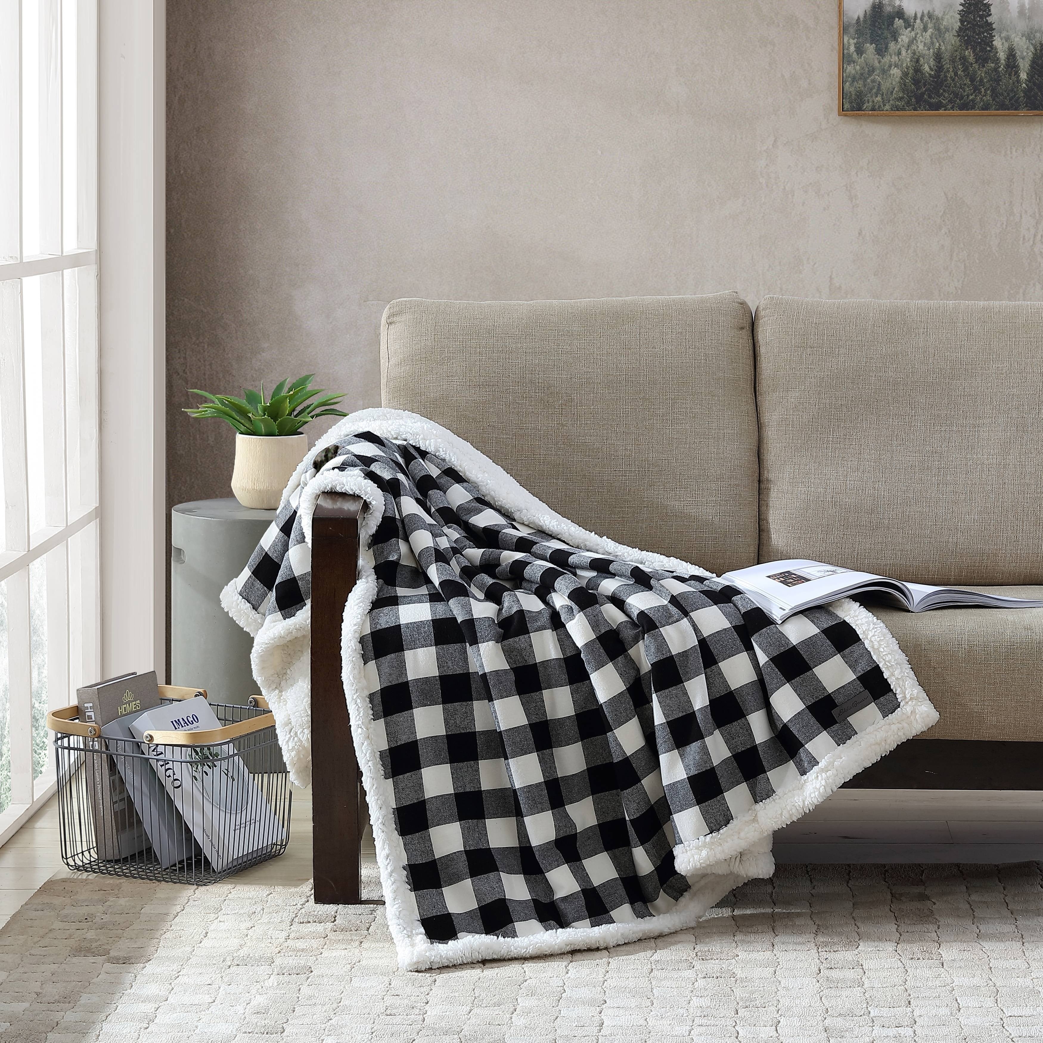 Eddie Bauer Cotton Flannel/Shearling Reverse Throw Blanket