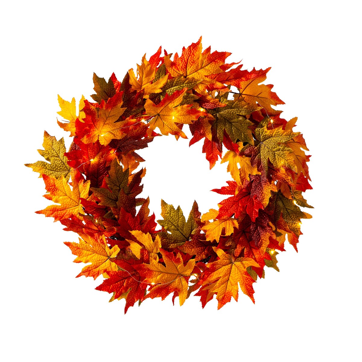 Glitzhome Thanksgiving LED Lighted Fall Maple Leaves Wreath & Garland