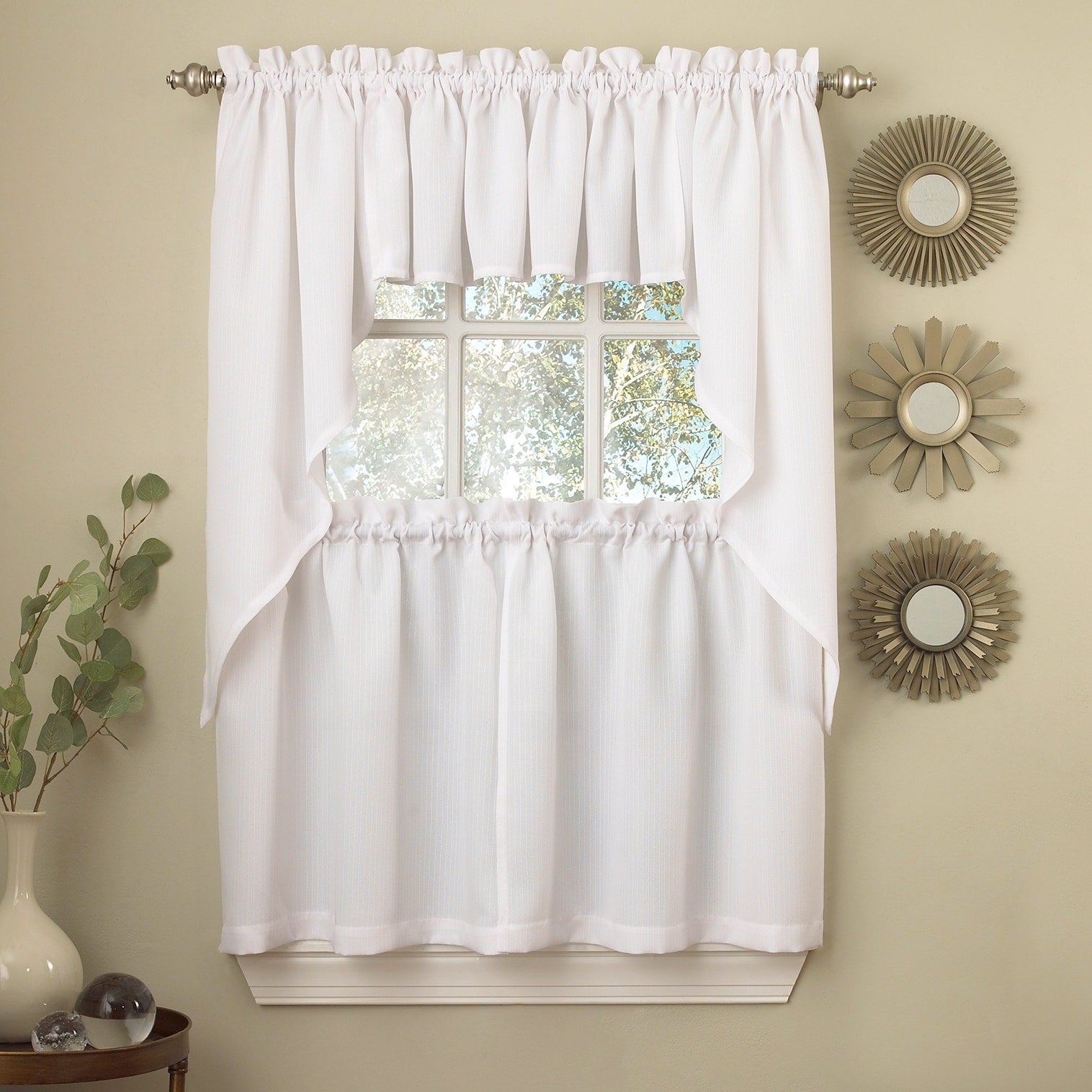 Opaque Ribcord Kitchen Curtain Pieces - Tiers/ Valances/ Swags