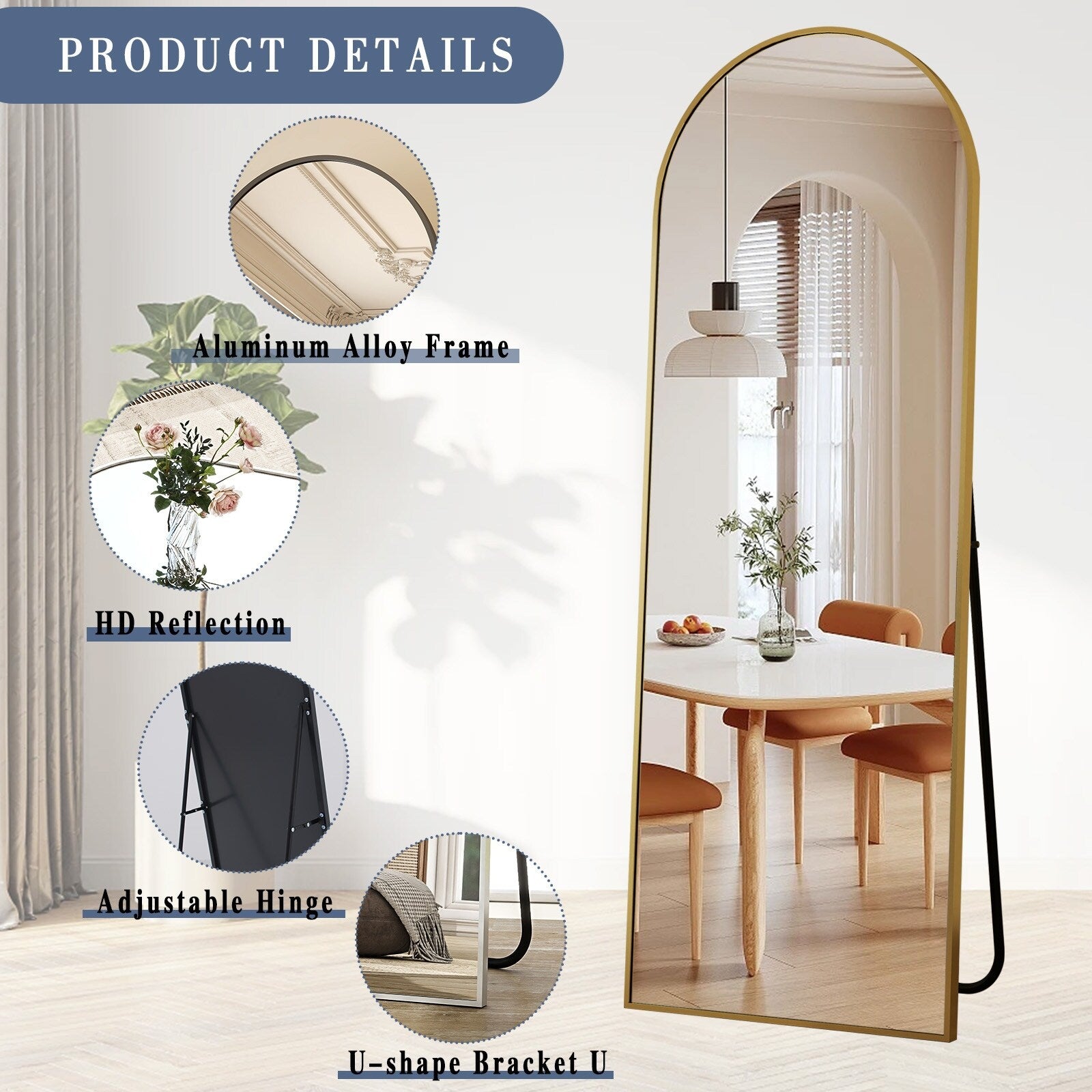 Metal Arch Full Length Mirror Floor Mirror Wall-Mounted