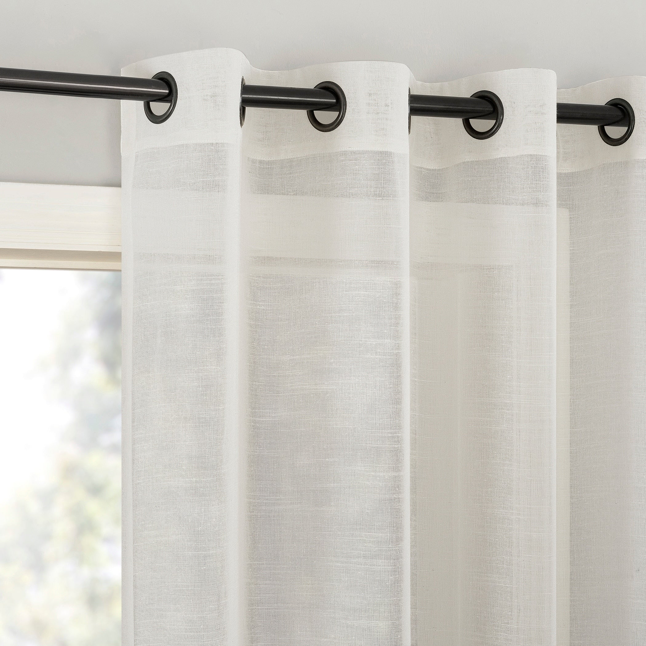 Archaeo Slub Textured Linen Blend Black Grommet Top Curtain, Single Panel