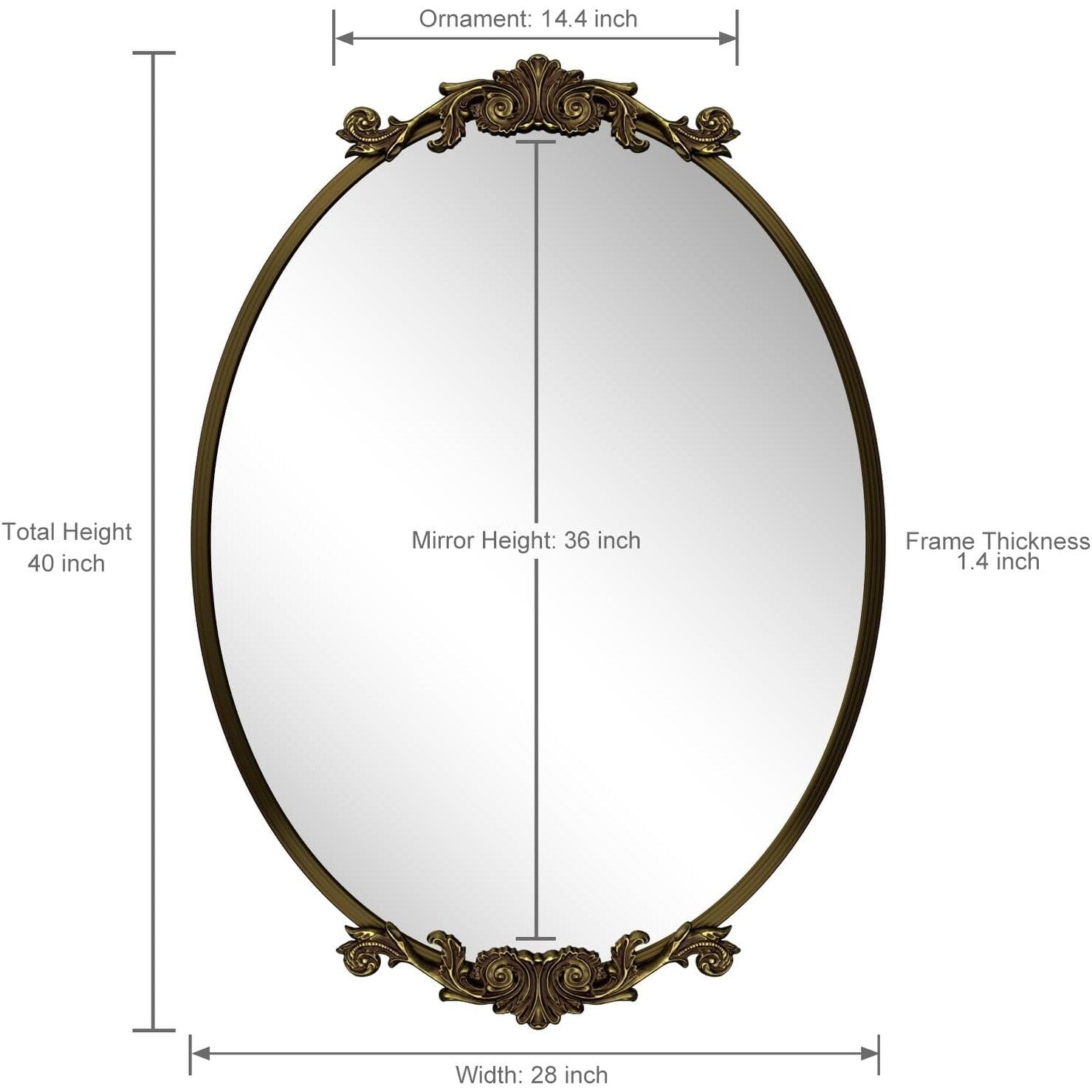 Apmir Oval Vintage Ornate Baroque Wall Mirror