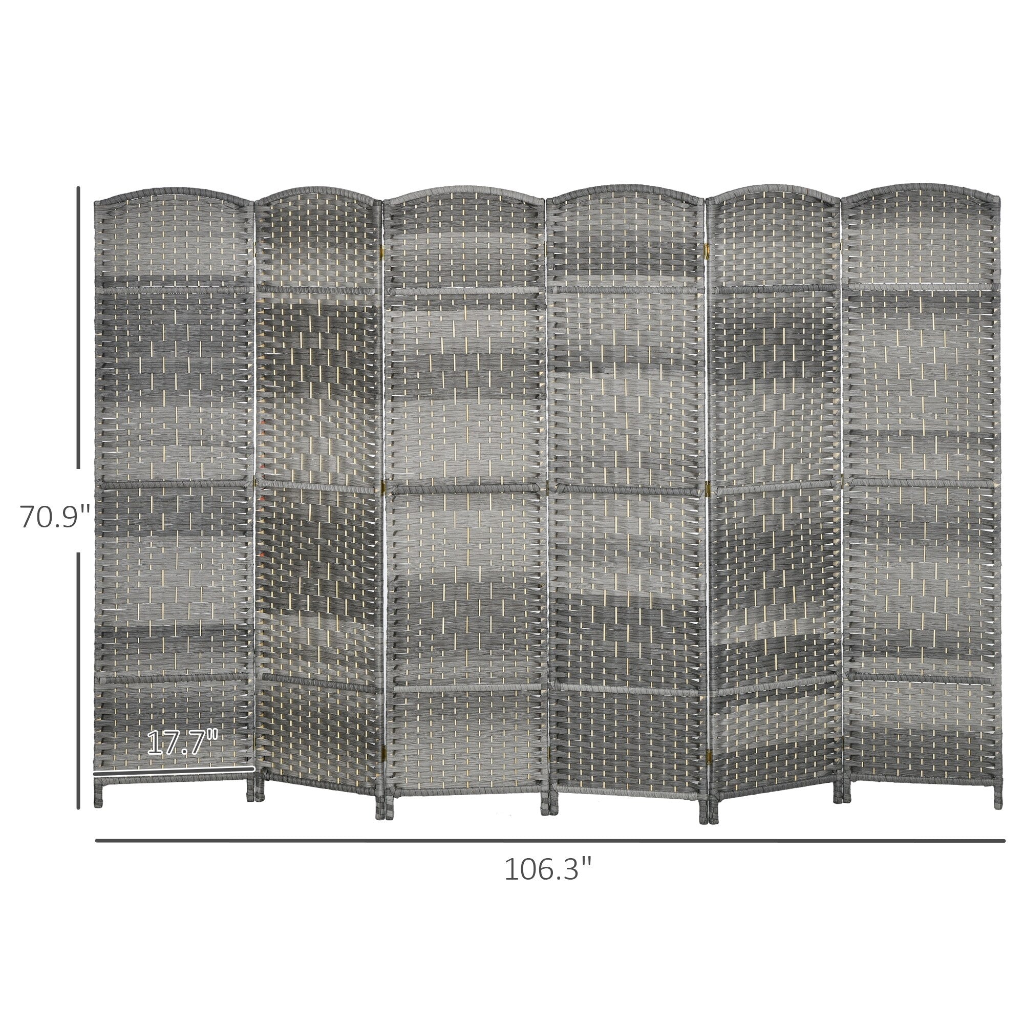 HOMCOM 6 Panel Room Divider, 6' Tall Folding Privacy Screen, Hand-Woven Freestanding Wall Partition