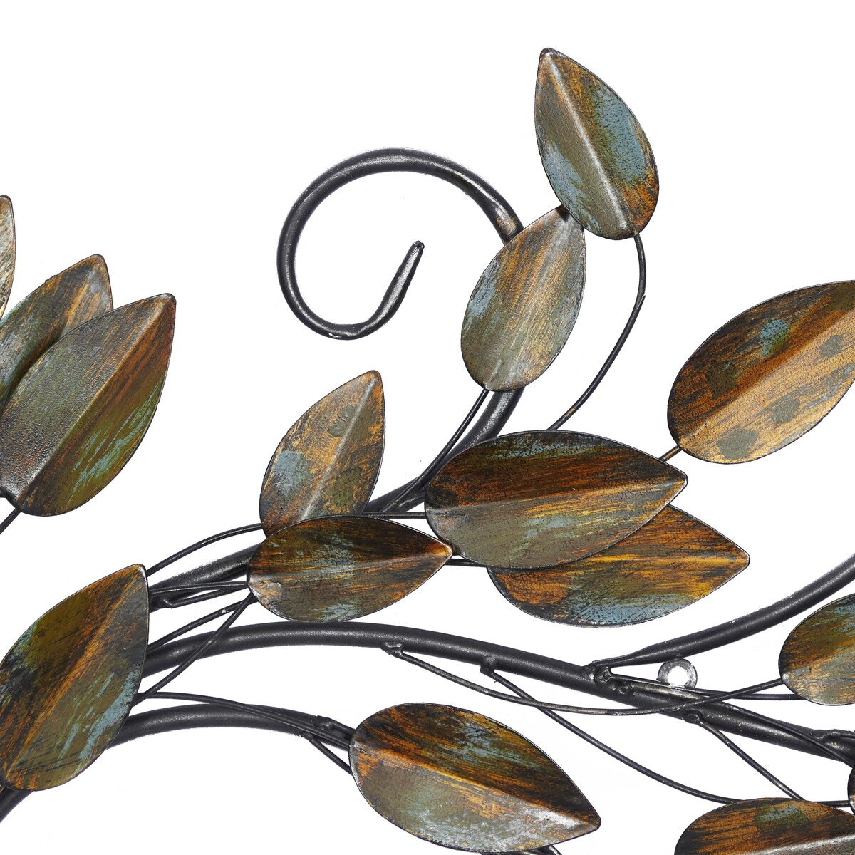 Metal Leaf Long Scrolled Home Wall Decor with Weathered Patina Accents - Brown - Roche River Decor