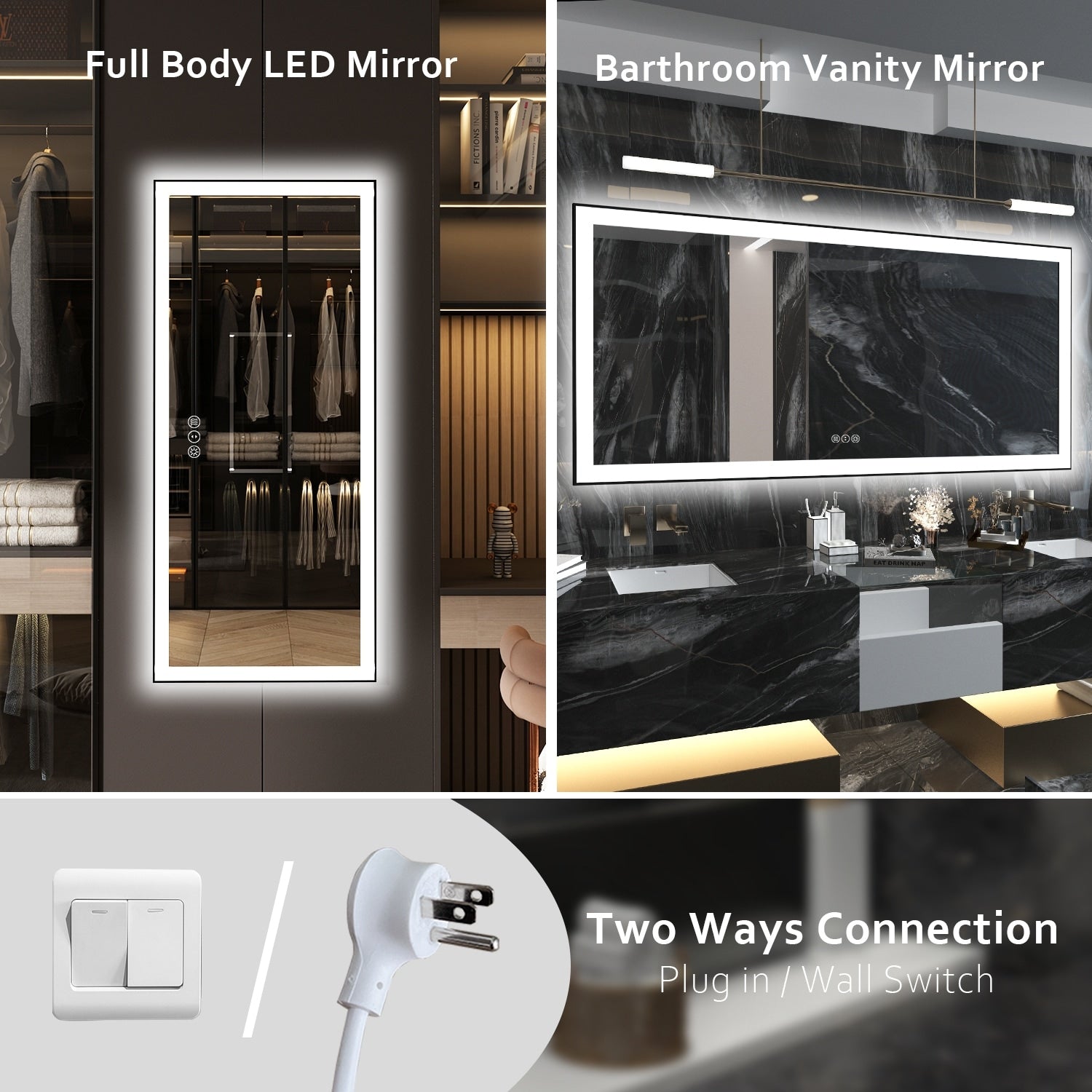 QuivaraView Premium Black Aluminum Framed LED lighting Vanity Mirrors