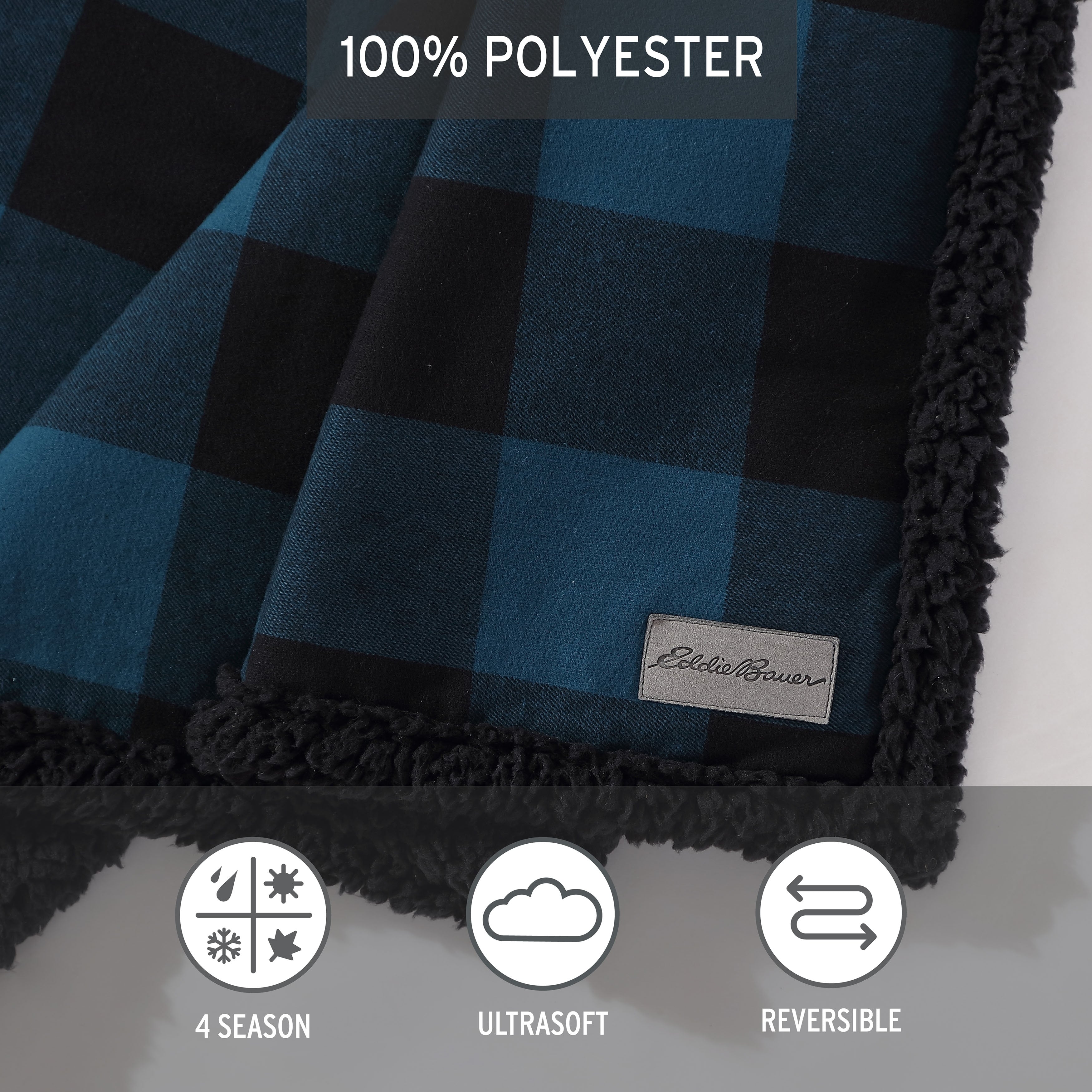 Eddie Bauer Cotton Flannel/Shearling Reverse Throw Blanket