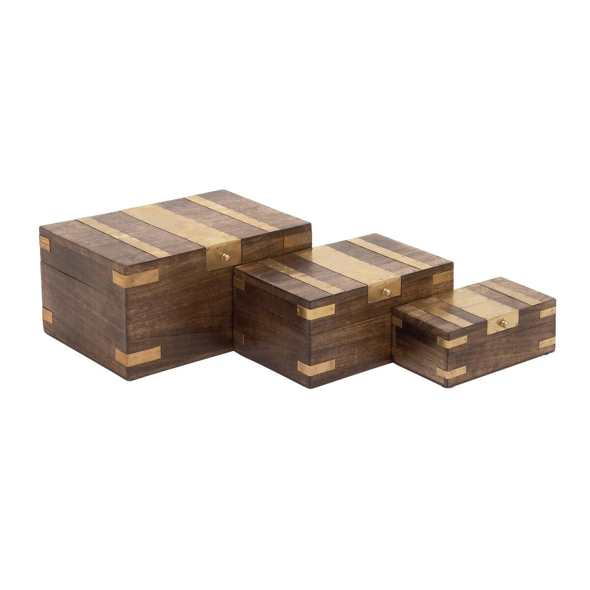 Mango Wood Decorative Box with Hinged Lid - Set of 3 Dark Brown - Roche River Decor