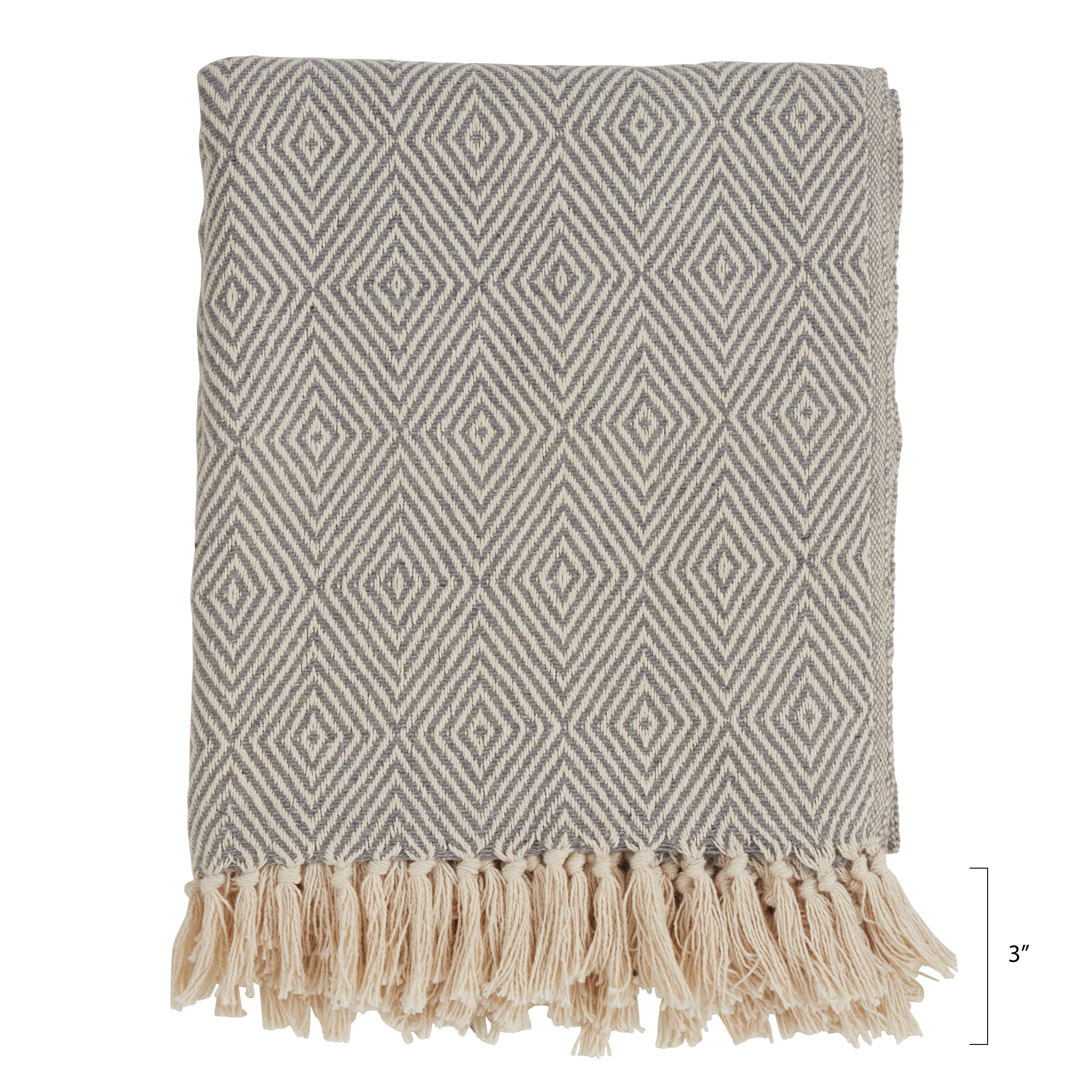 Cotton Throw Blanket with Diamond Weave Design