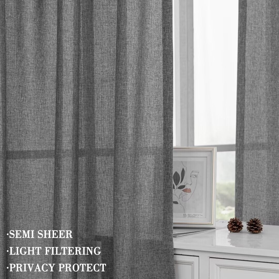 Linen Textured Light Filtering Back Tap/ Rod Pocket Curtain Panels (Set of 2)