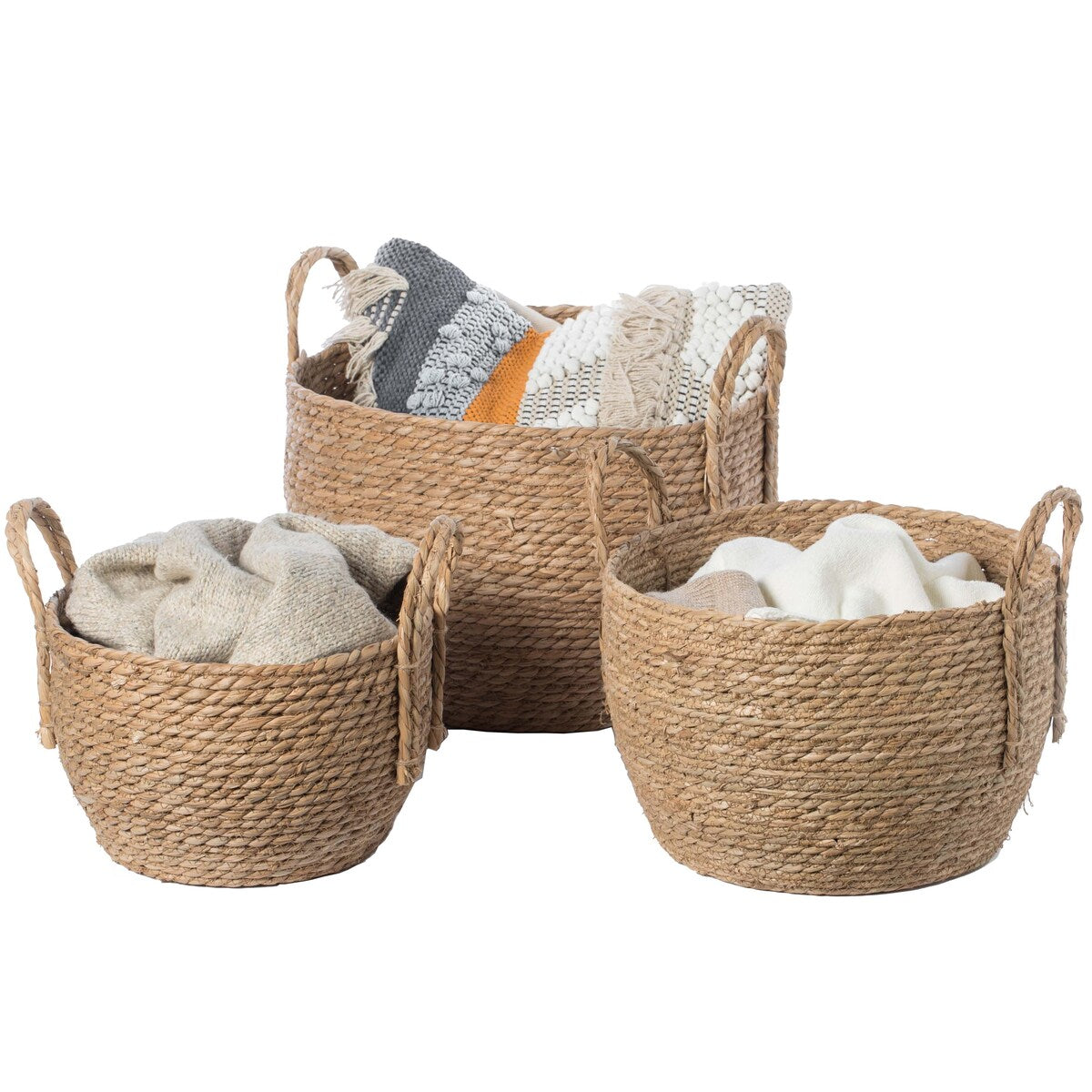 Decorative Round Wicker Woven Rope Storage Blanket Basket