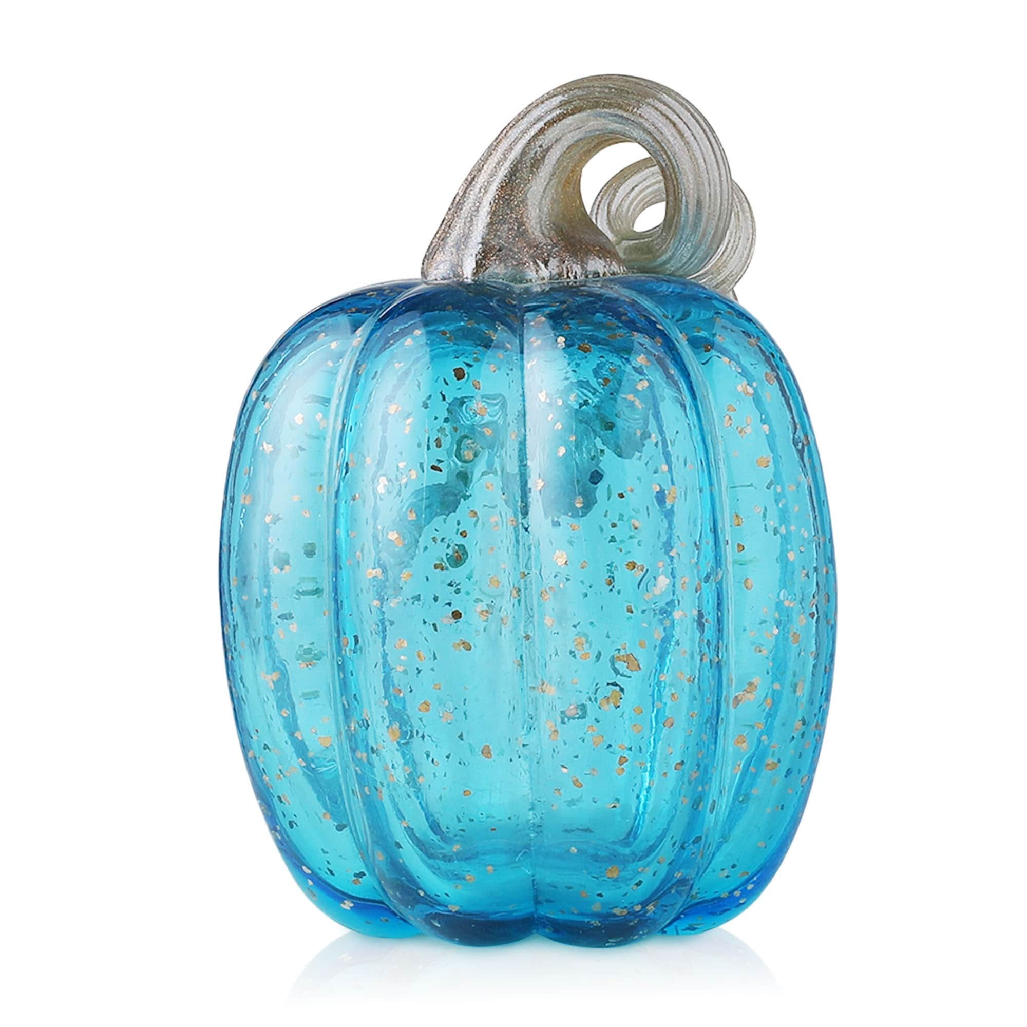 Glitzhome Hand Blown Blue Glass Pumpkin Thanksgiving Table Decor Christmas Gifts