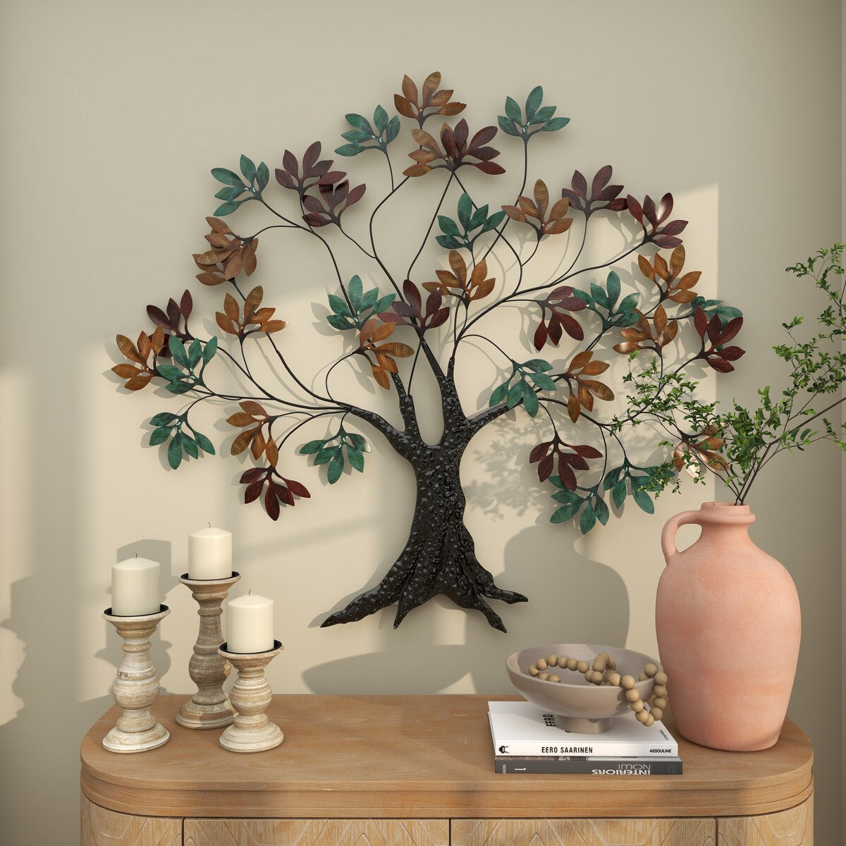 Metal Tree Home Wall Decor with Leaf Detail - Multi Colored - Roche River Decor