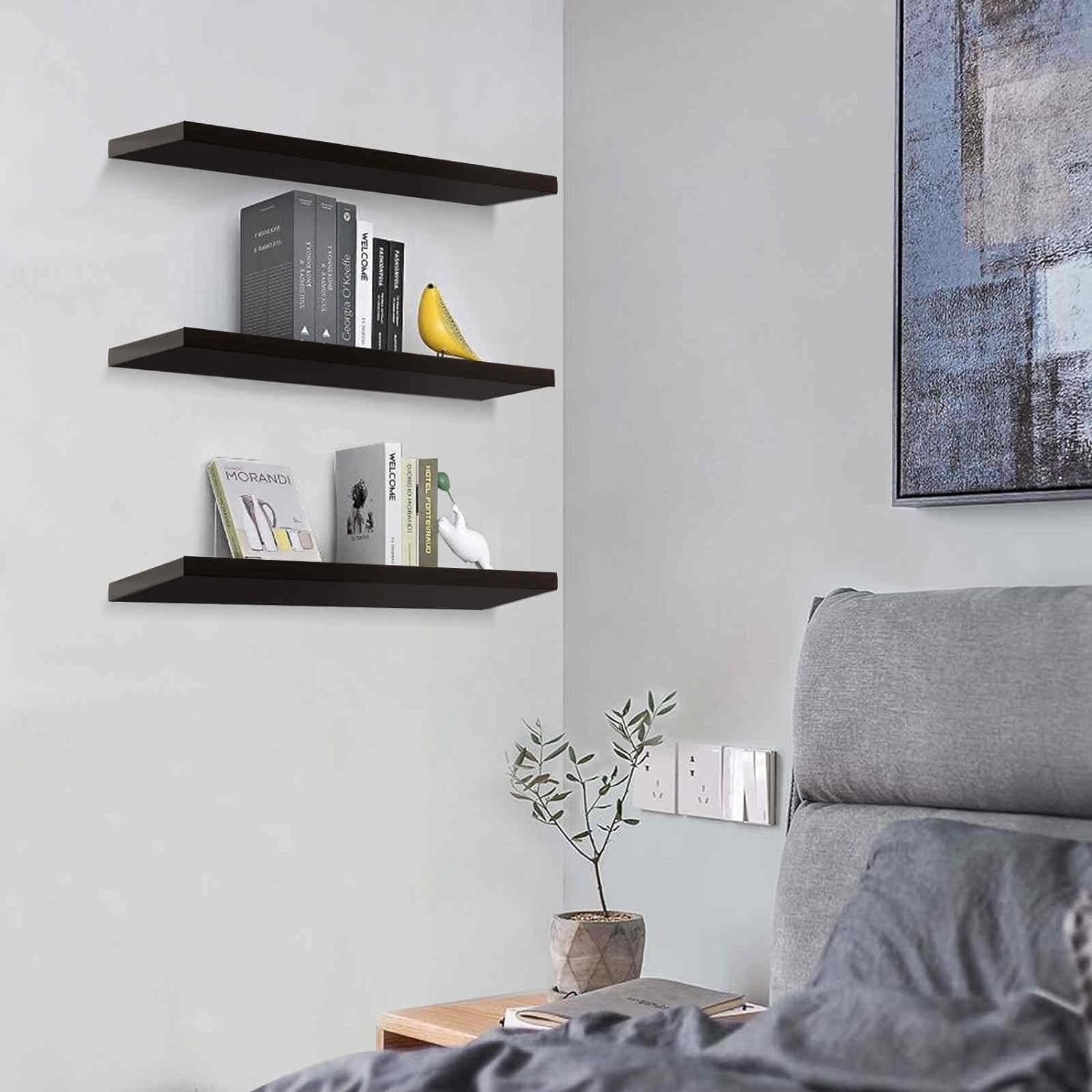 Floating Shelves Wall Shelf Solid Wood for Bathroom Bedroom Kitchen Wall Decor Set of 3