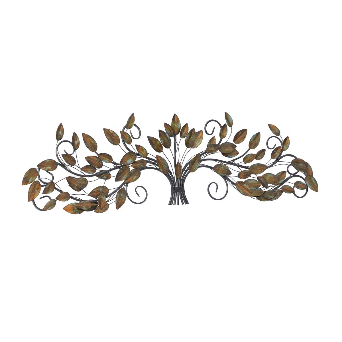 Metal Leaf Long Scrolled Home Wall Decor with Weathered Patina Accents - Brown - Roche River Decor