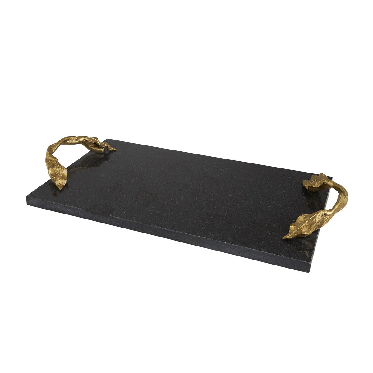 Marble Oval or Rectangle Living Room Decor Tray with Gold Leaf Handles - White or Black - Roche River Decor