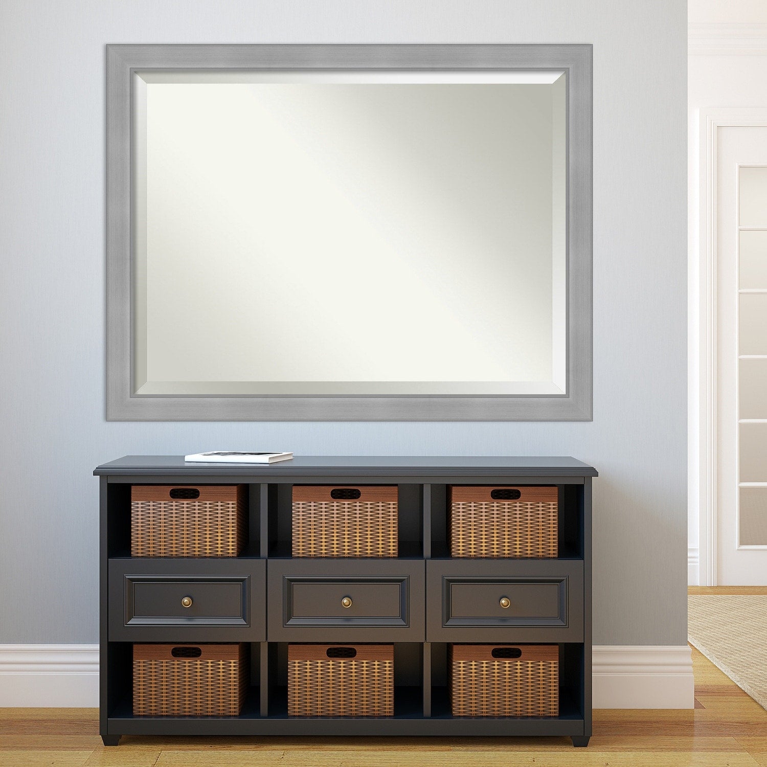 Beveled Bathroom Wall Mirror - Vista Brushed Nickel Frame