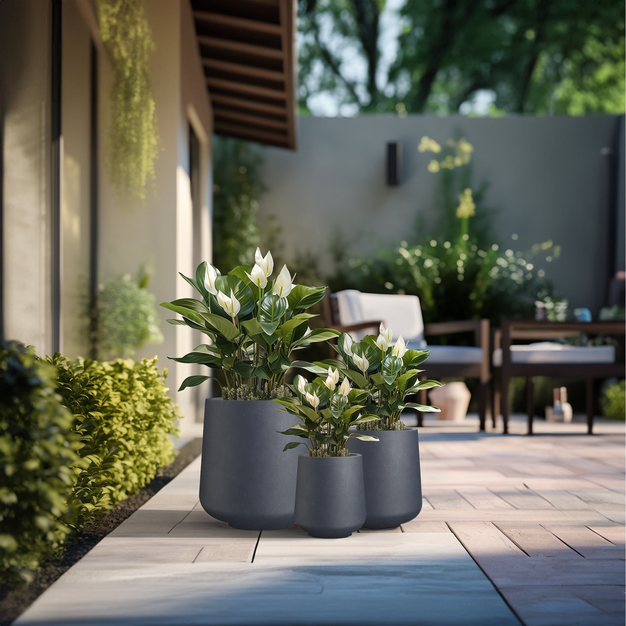 Tall Concrete Round Plant Pots / Large Indoor and Outdoor flower Planters