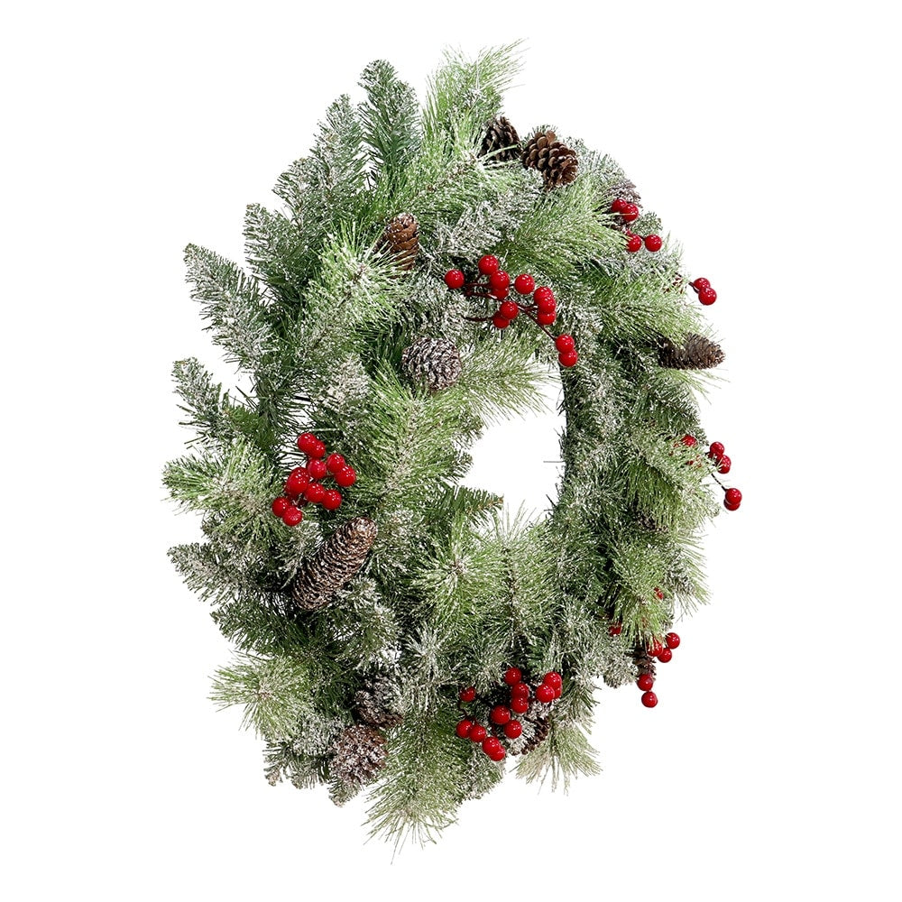 Maypex 24'' Lighted Faux Christmas Wreath - Green - 24.00 L x 24.00 W x 5.00 H