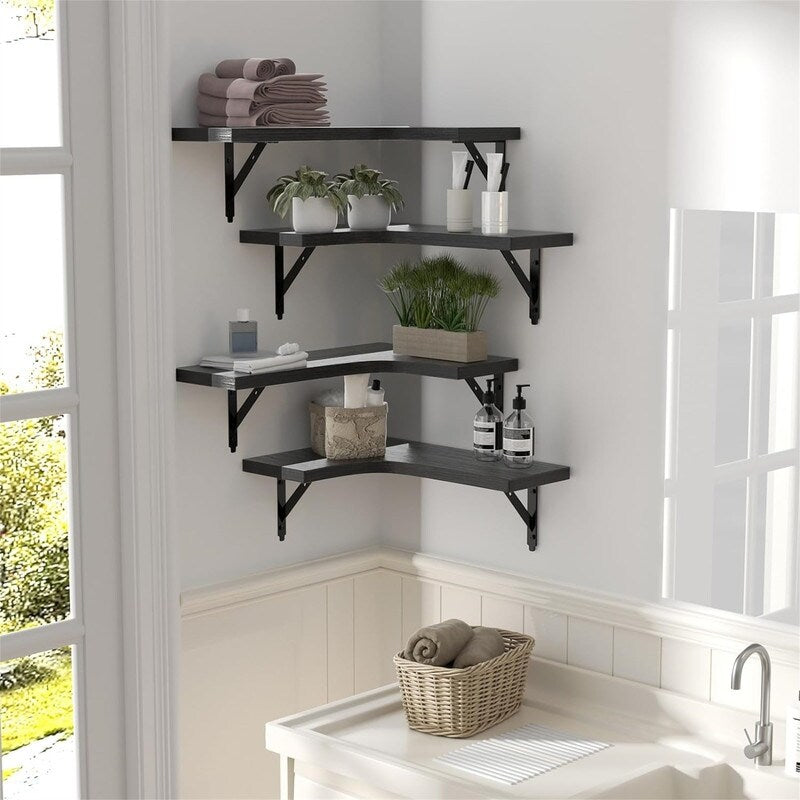 Corner Floating Shelves Wall Mounted Set of 4 - 11.4D x 16W x 0.6H