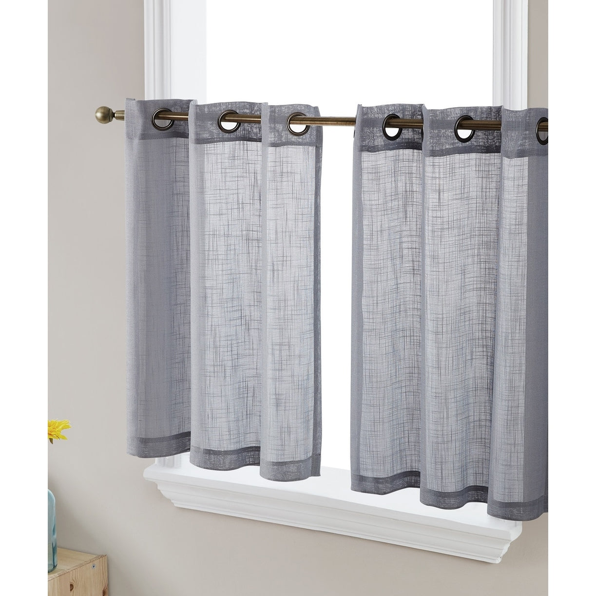 HLC.me Abbey Faux Linen Textured Semi Sheer Grommet Curtain Tiers Valance Small Windows, Bedroom & Bathroom