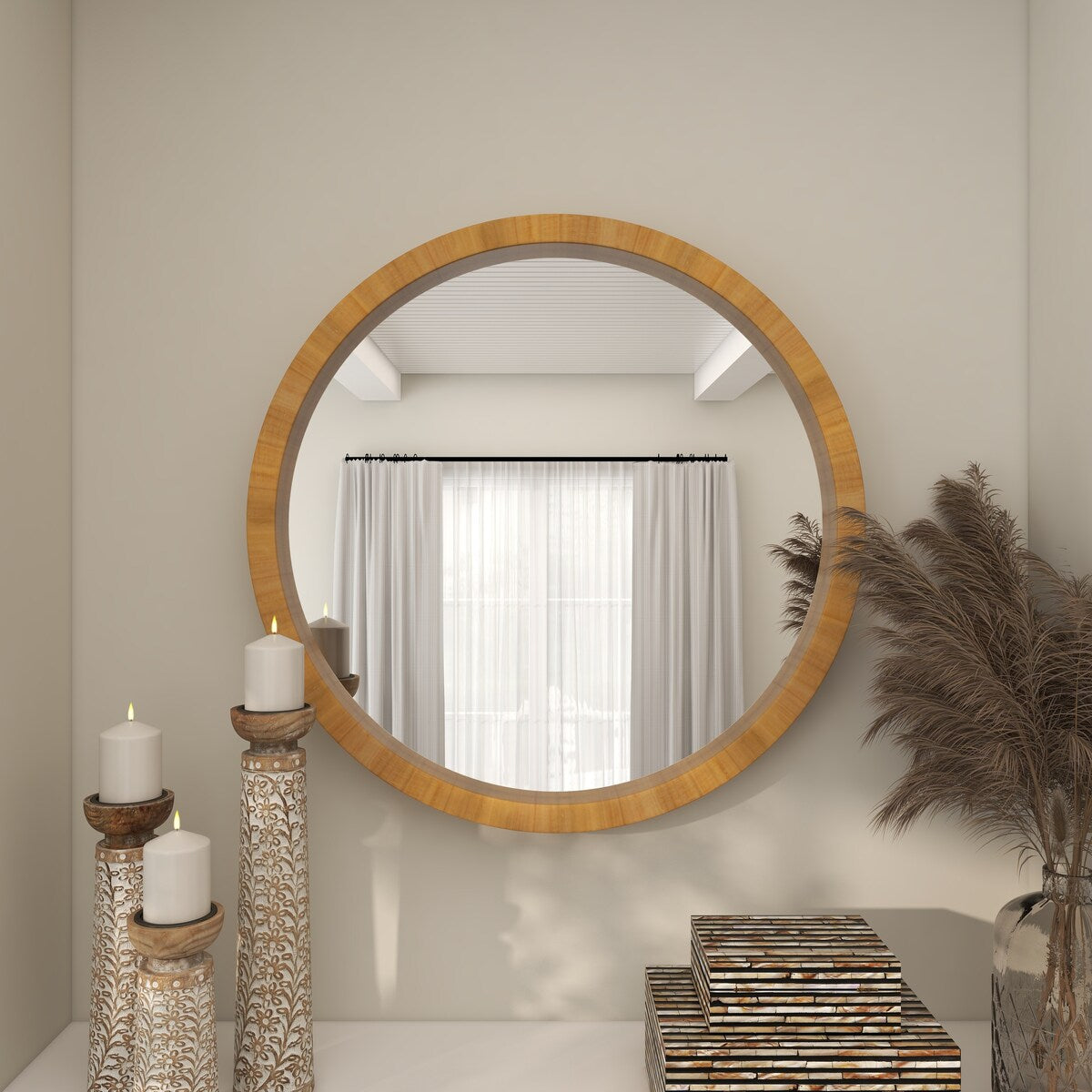 Wood Minimalistic Room Wall Mirror - Brown - Roche River Decor