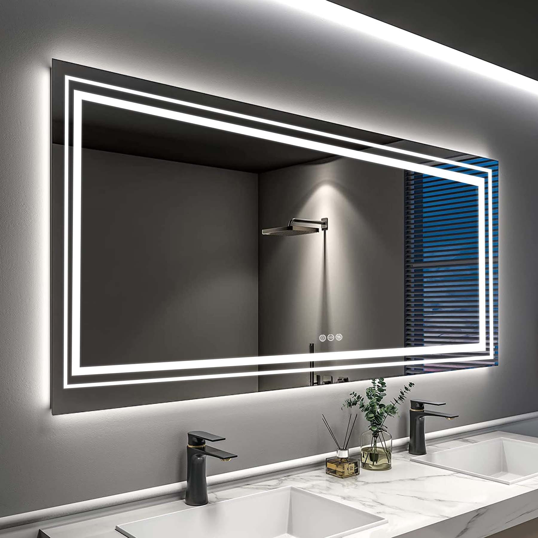 Extra Large LED Lighted Bathroom Mirror Wall Anti-Fog Vanity 3 Colors