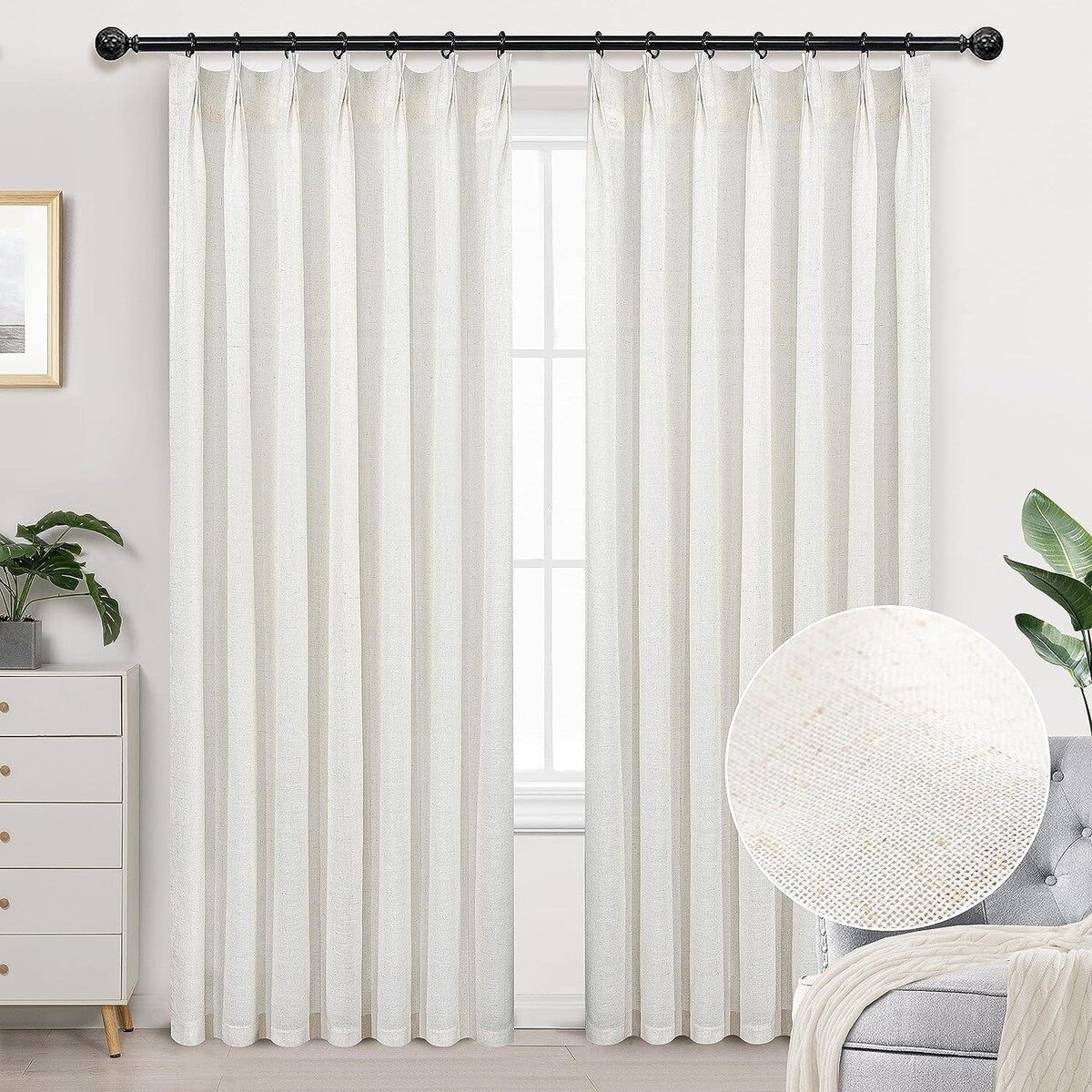 DriftAway Pinch Pleat Linen Textured Semi Sheer Solid Curtains Back Tabs