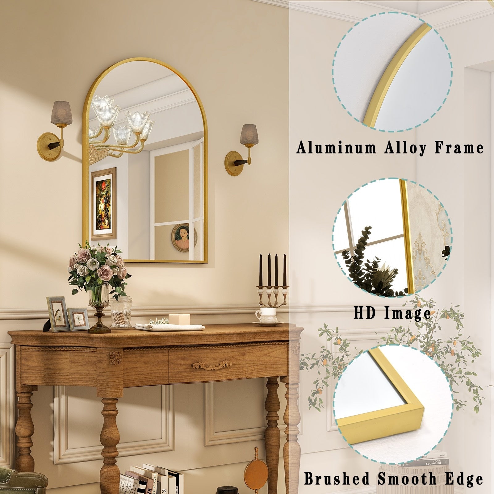 Bathroom Mirror Arch-Top Wall Mounted Decor Mirror