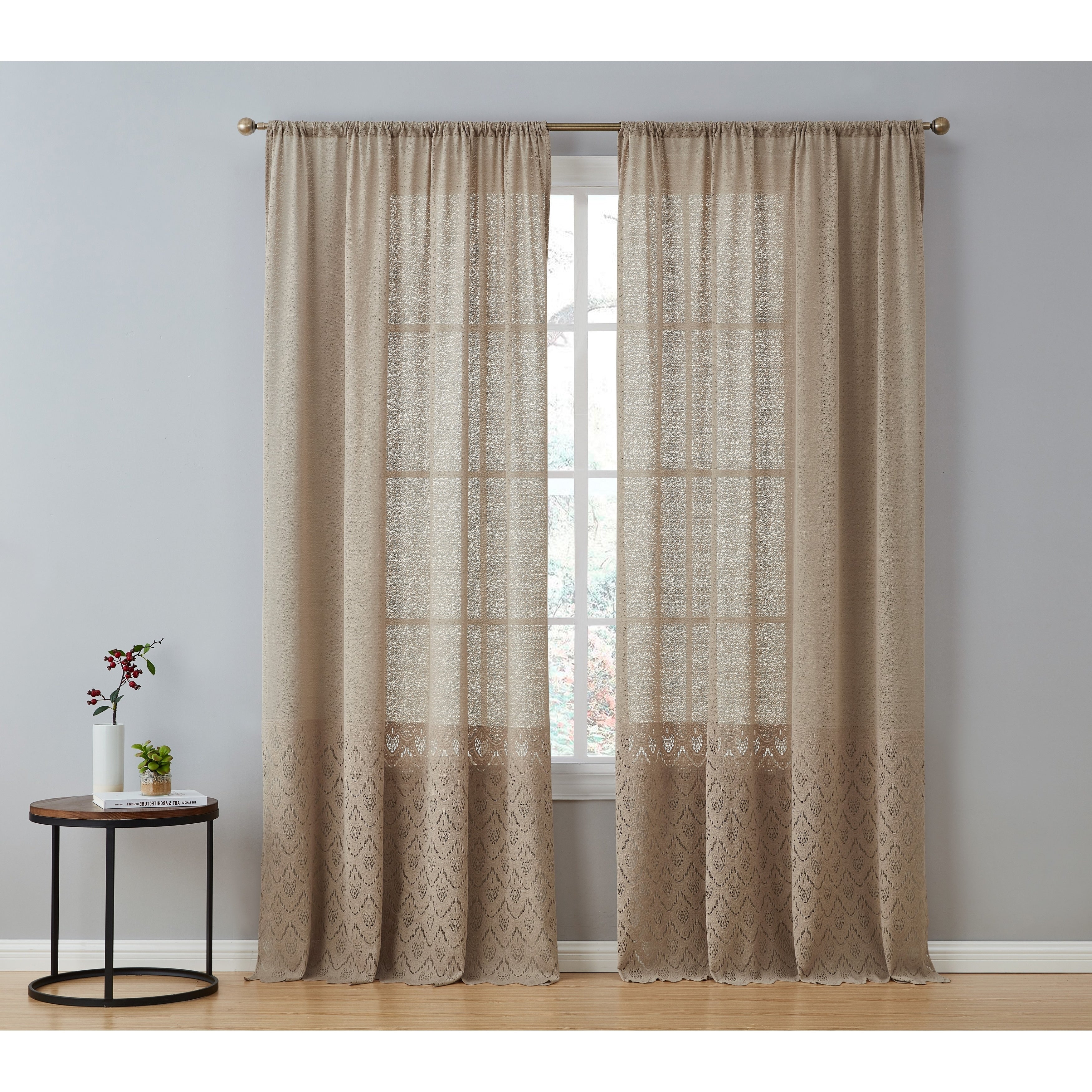 HLC.me Monaco Premium Soft Decorative Ombre Lace Semi Sheer Light Filtering Rod Pocket Window Curtain Panels - Set of 2